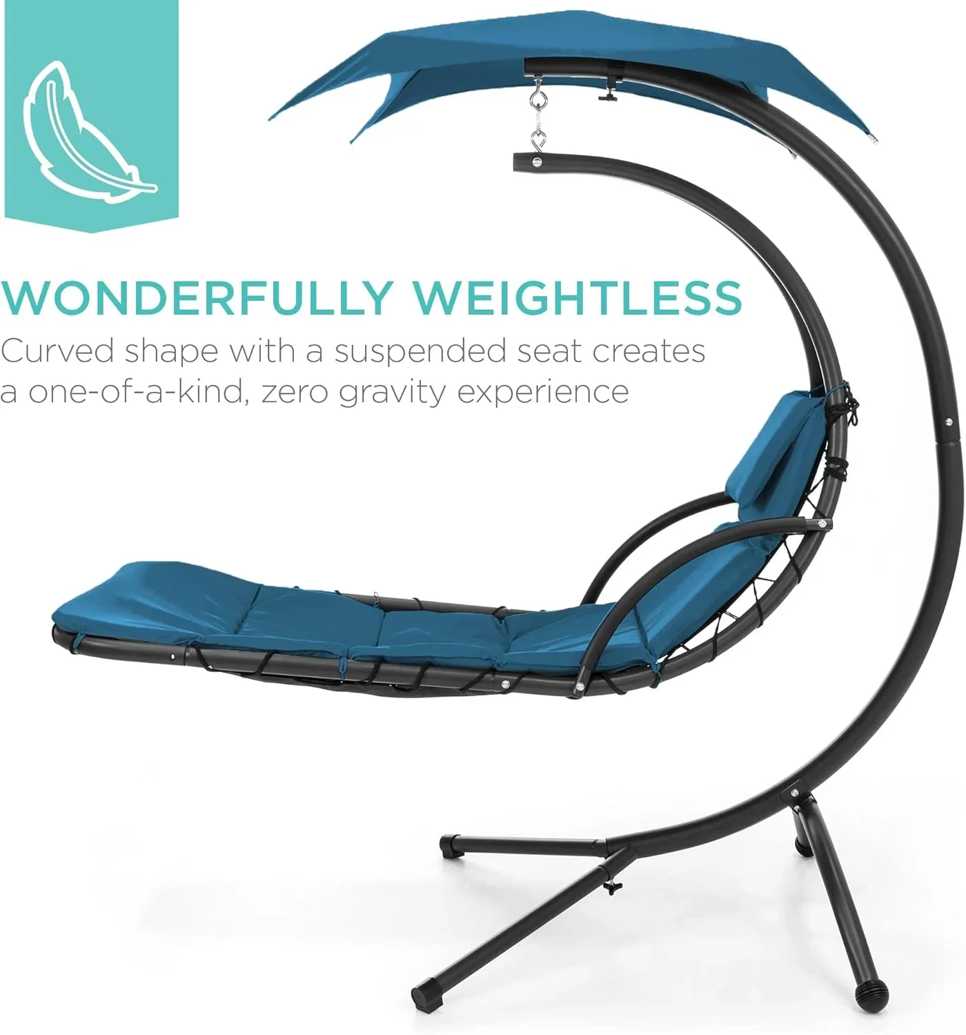 Best Choice Products Outdoor Hanging Curved Steel Chaise Lounge Chair Swing w/Built-in Pillow and Removable Canopy - Charcoal Gray - Image 71