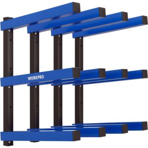 WORKPRO 4PC 3-Tier Wall Mount Lumber Storage Rack | Q195 Steel, 265 Lbs Total, 100 Lbs/Tier. Hardware Included. Fits Garages, Basements, Sheds, Workshops