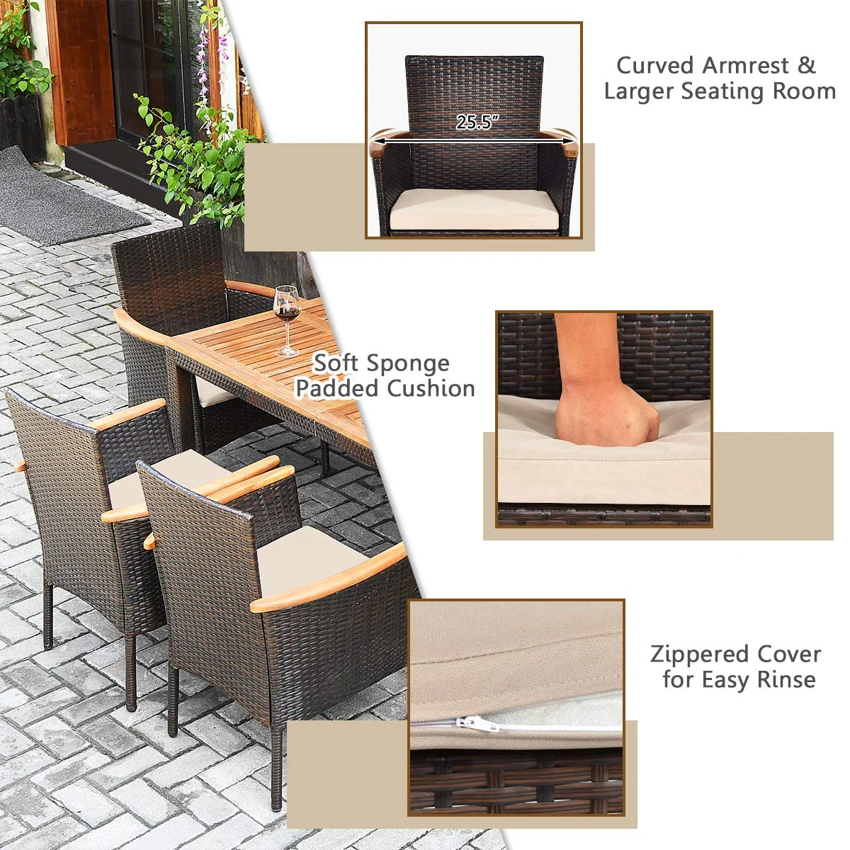 Tangkula 7 Pieces Patio Rattan Dining Set, Outdoor Conversation Set - Image 7