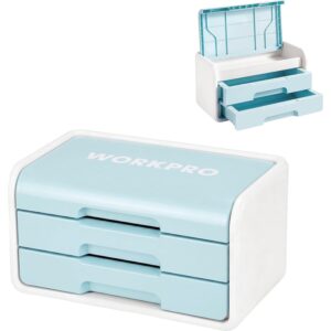 WORKPRO Mini Plastic Tool Box with 2-Drawer, Macaron Blue and White