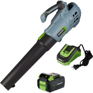 WORKPRO 20V Cordless Leaf Blower with 5 Adjustable Speeds 4.0Ah Larger Capacity Battery and Quick Charger Included