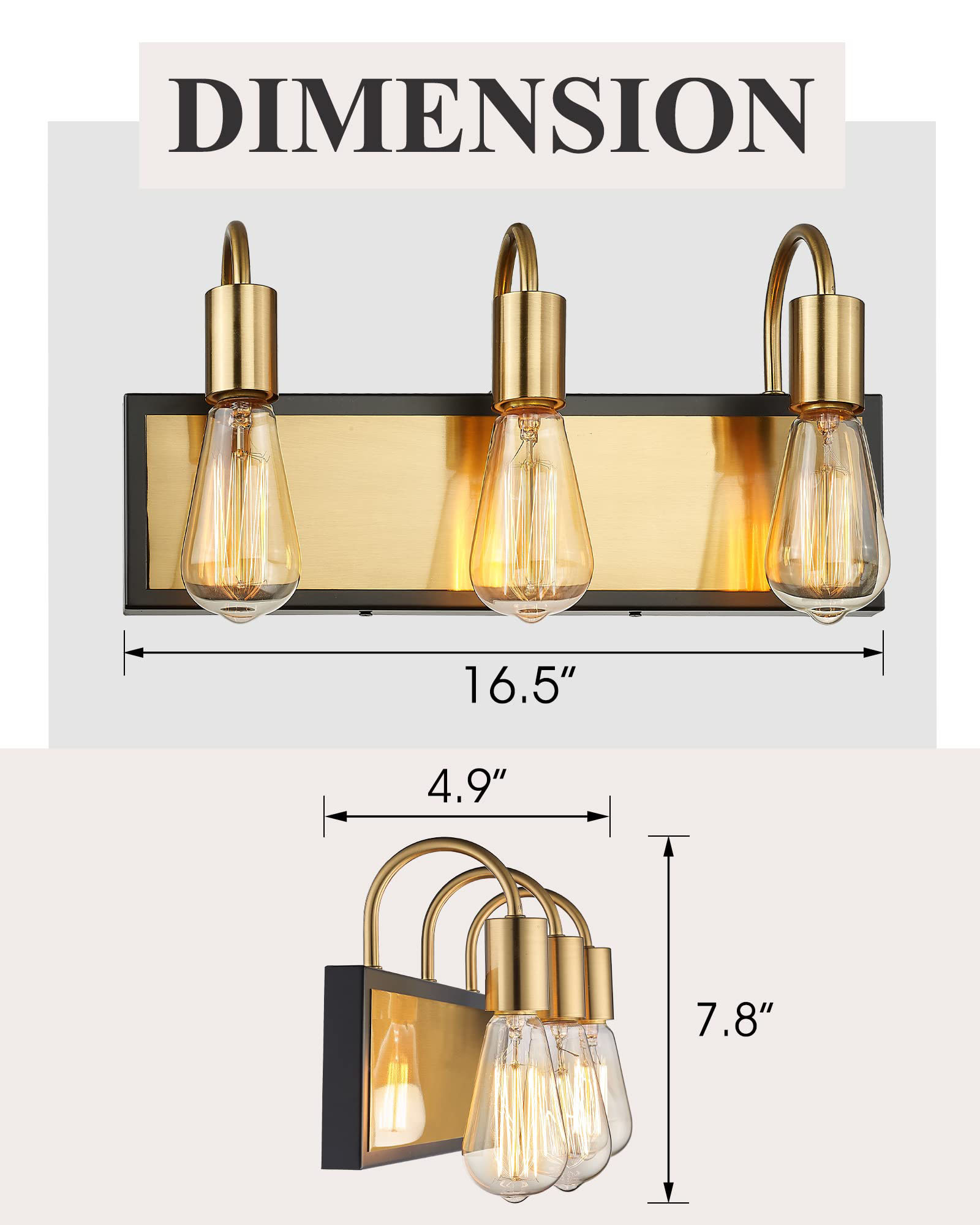 LTMATE JAZAVA 16.5-in 3 Light Brushed Gold Modern/contemporary Bathroom Vanity light - Image 4