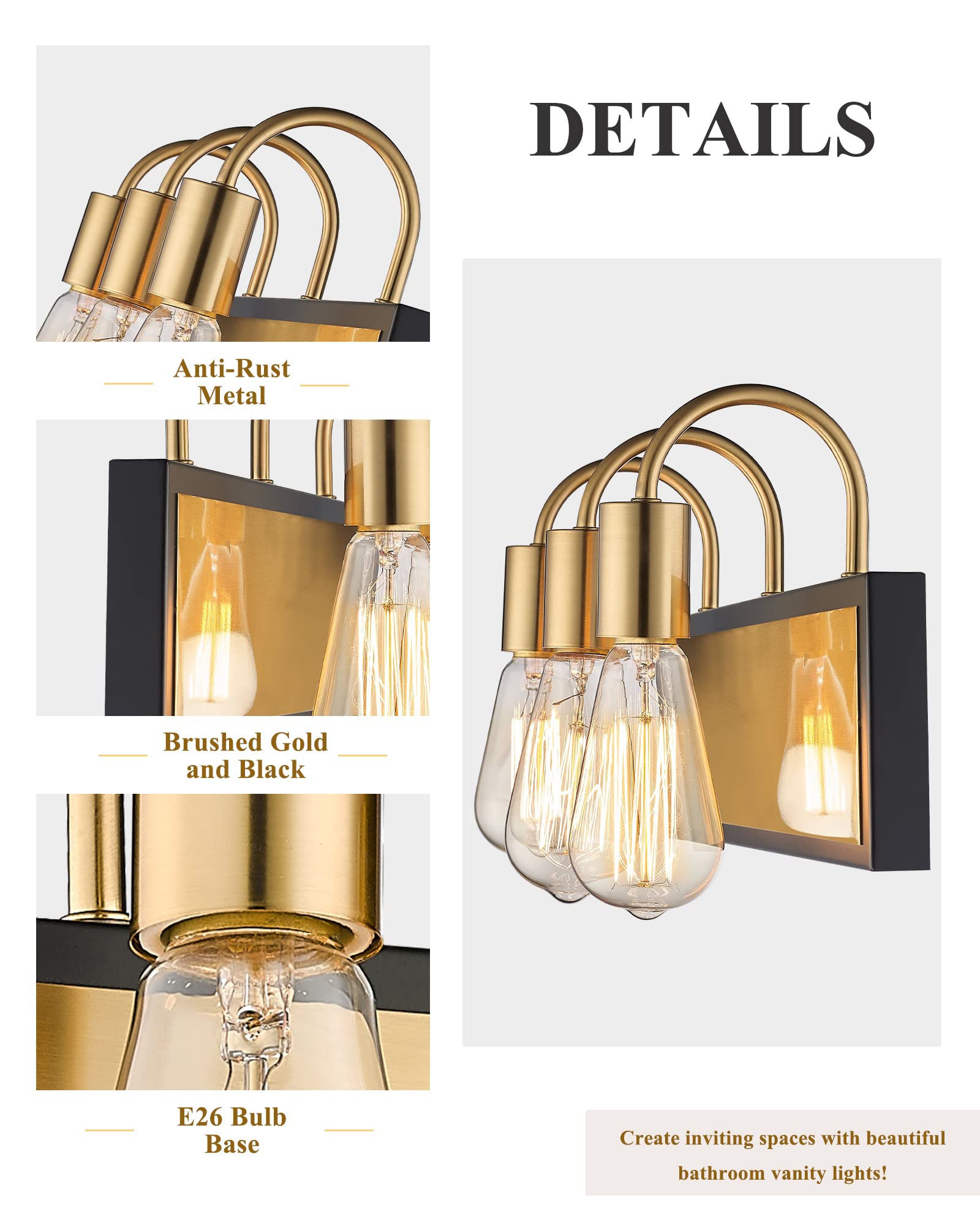 LTMATE JAZAVA 16.5-in 3 Light Brushed Gold Modern/contemporary Bathroom Vanity light - Image 3