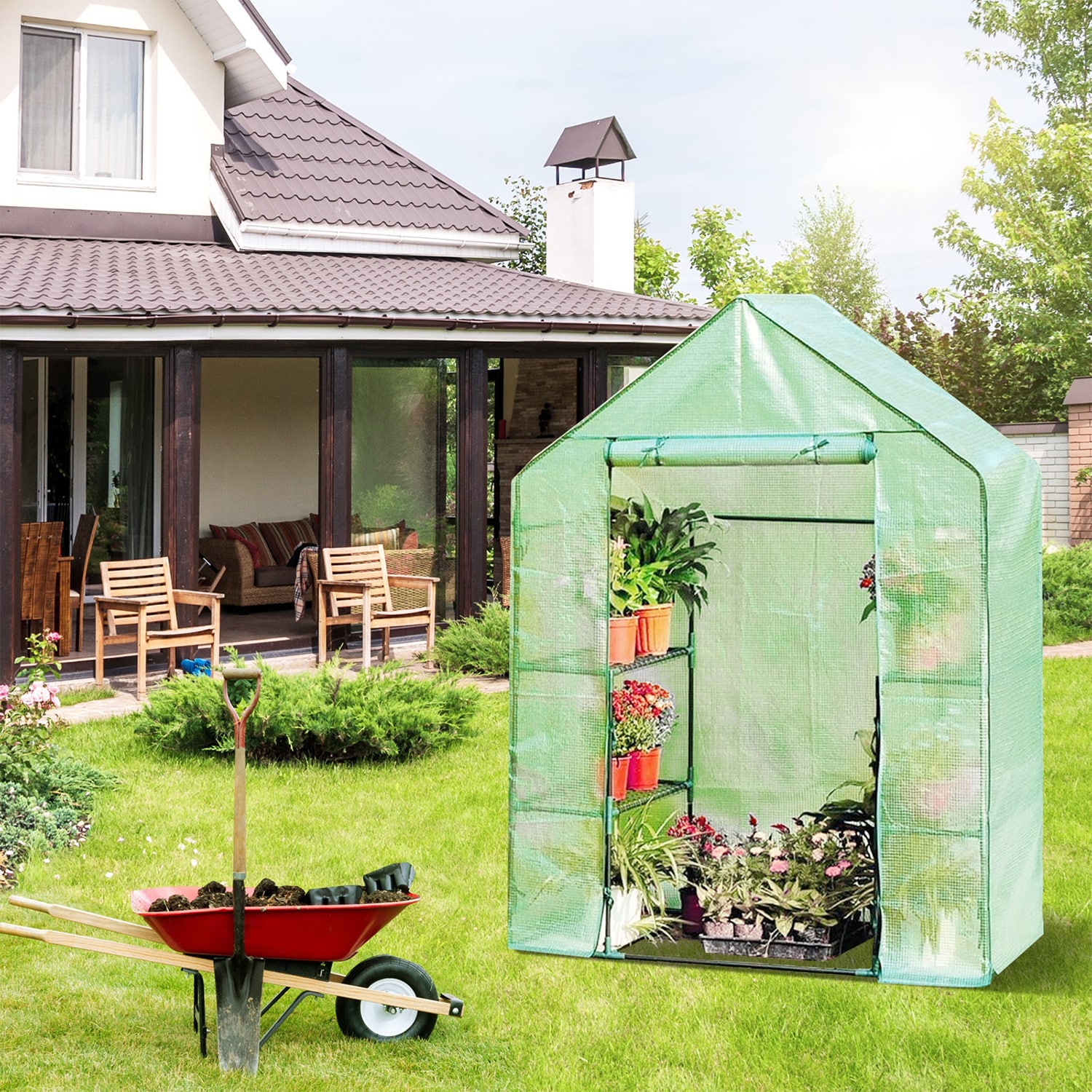 WELLFOR CW Greenhouse 4.71-ft L x 2.42-ft W x 6.42-ft H Green Greenhouse Kit - Image 6