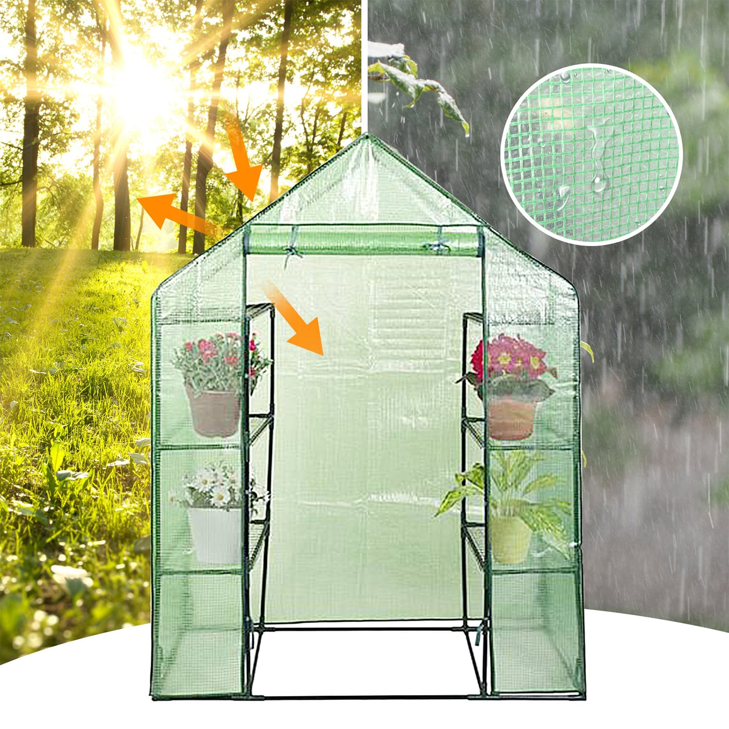 WELLFOR CW Greenhouse 4.71-ft L x 2.42-ft W x 6.42-ft H Green Greenhouse Kit - Image 3