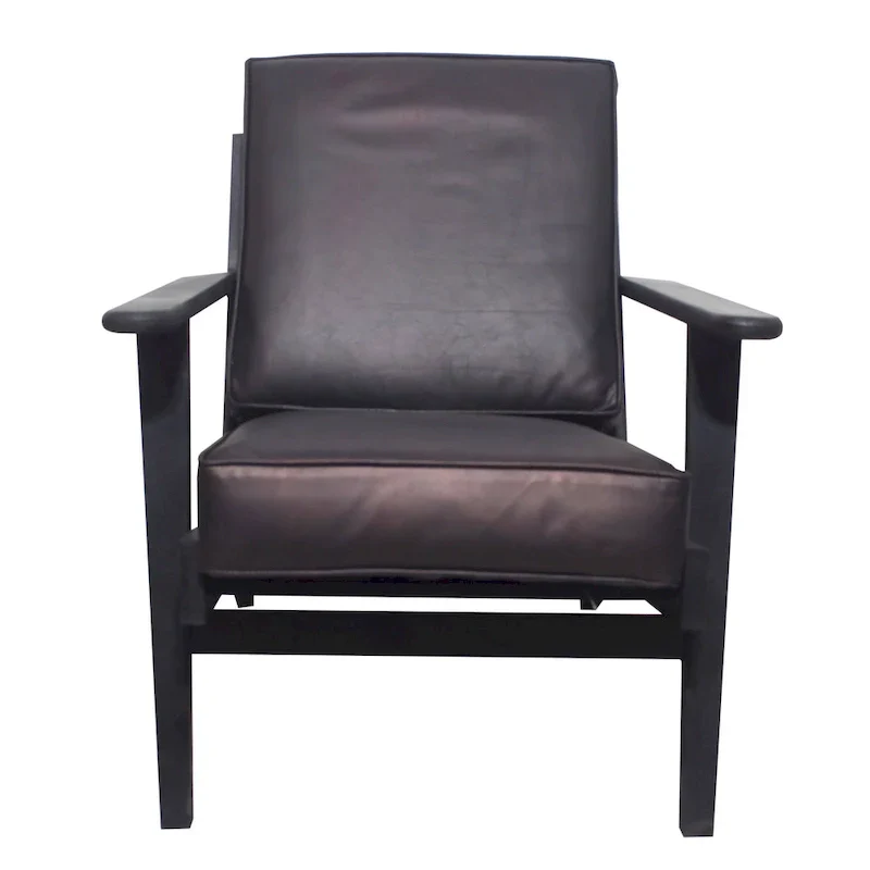 Handcrafted Amber Accent Chair with Slatted Mango Wood, Buffalo Leather Cushions, and Angled Legs - Image 30