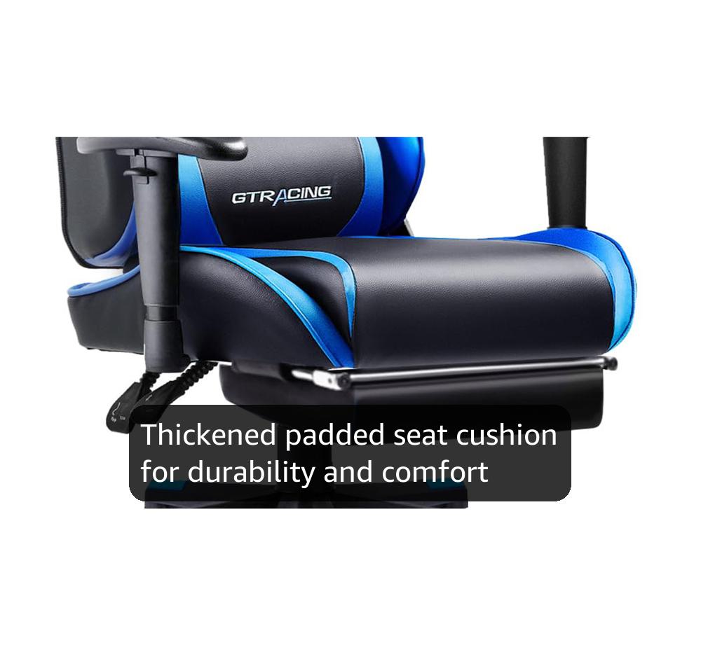 GTPLAYER Gaming Chair with Footrest, Ergonomic Computer Game Desk Chair, Reclining Gamer Chair Seat Height Adjustment, Swivel Rocker with Headrest and Lumbar (Blue) - Image 2