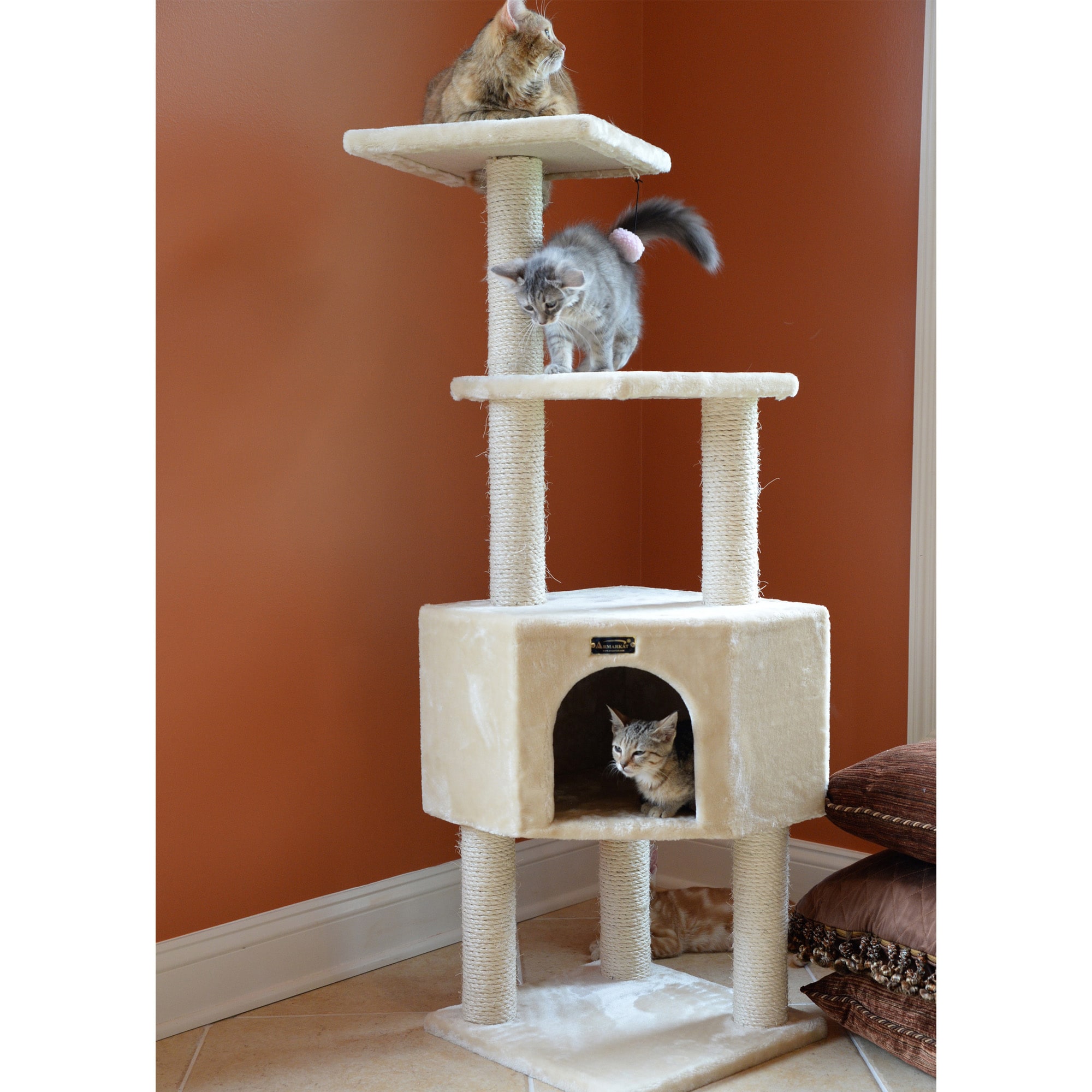 Armarkat 48-in x 18-in Yellow Faux Fur Cat Tree - Image 3