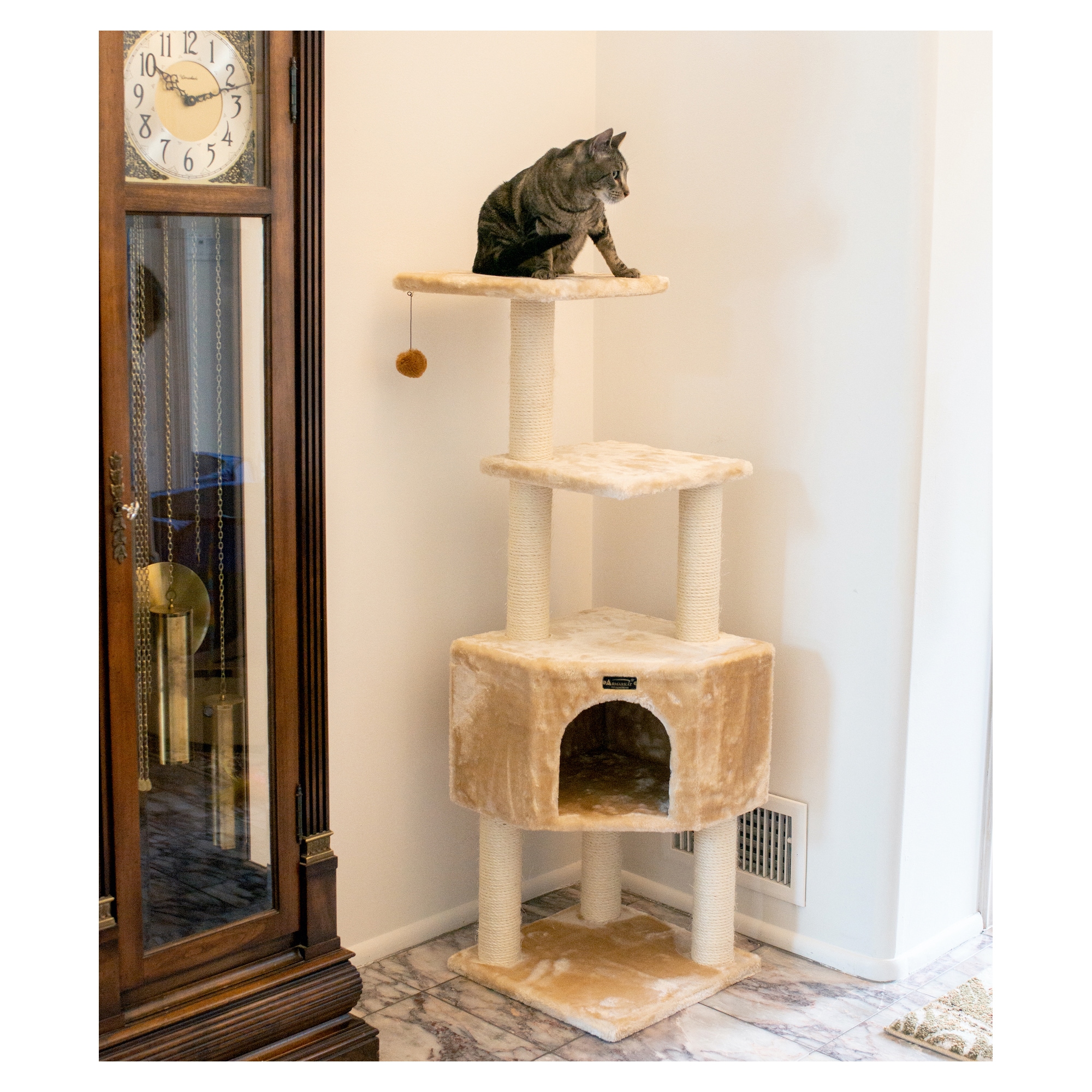 Armarkat 48-in x 18-in Yellow Faux Fur Cat Tree - Image 2