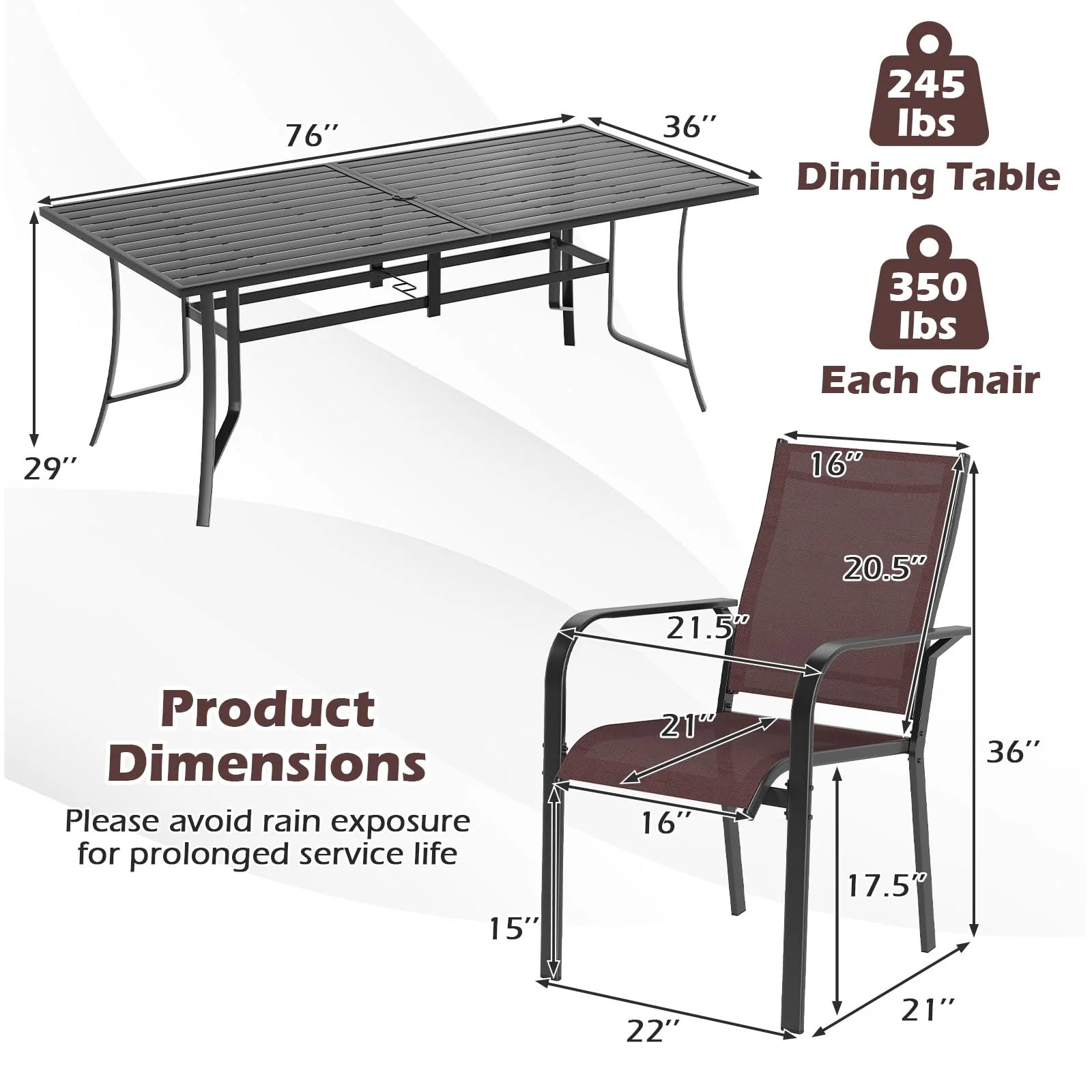Tangkula 9 Pieces Patio Dining Set for 8 - Image 3
