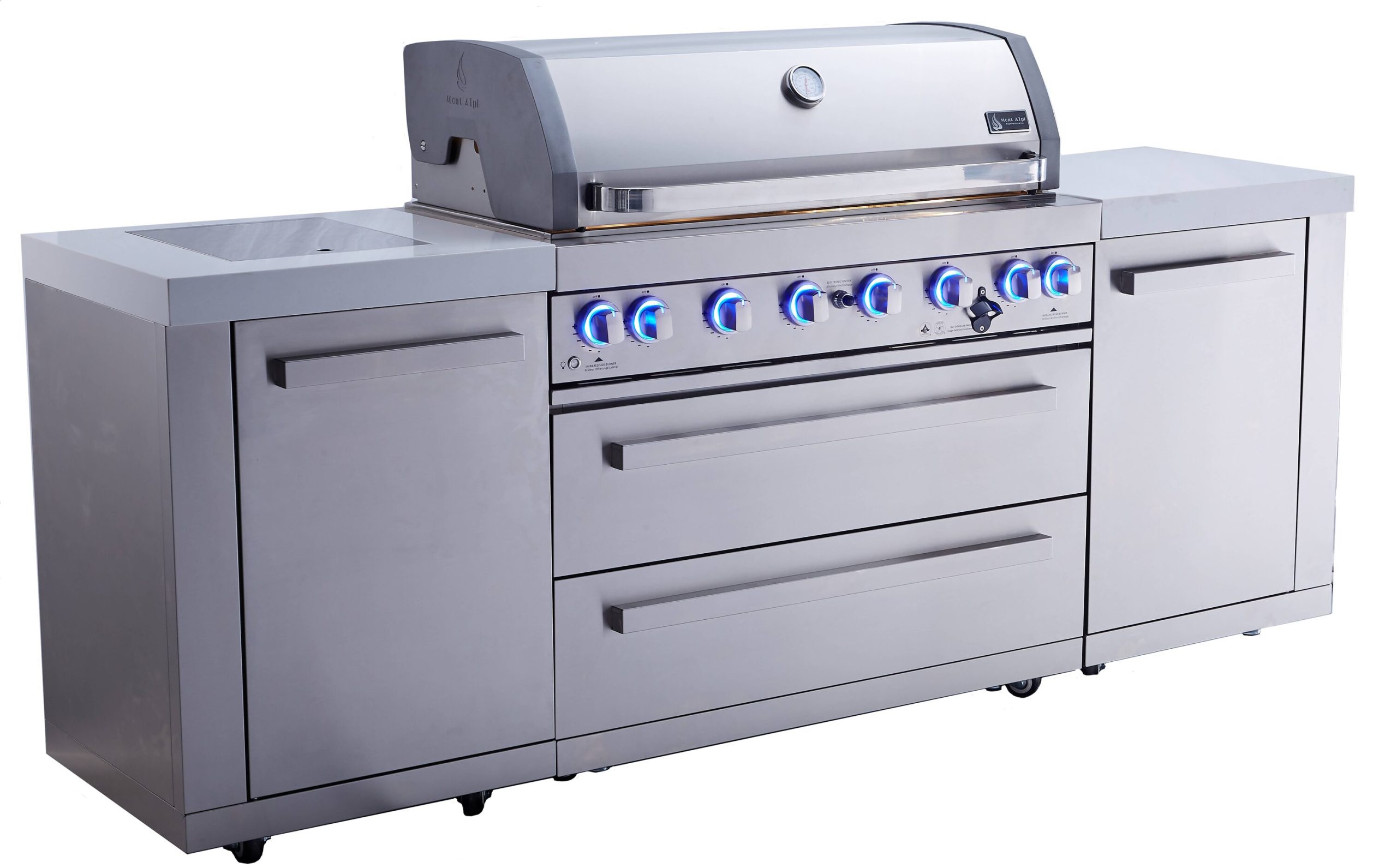 Mont Alpi 805 Original Series 94-in W Modular Outdoor Kitchen Grill island with 6 -Burners Gas Grill, 304 Marine Grade Stainless Steel
