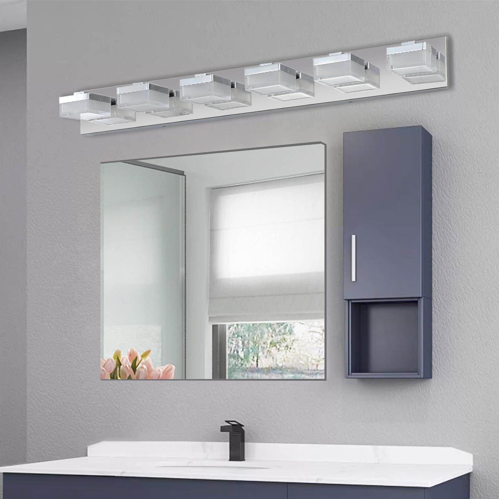 Bayfeve LED Bathroom Makeup Light 38.2-in 6 Light Gloss Chrome Integrated LED Modern/contemporary Bathroom Vanity light - Image 5