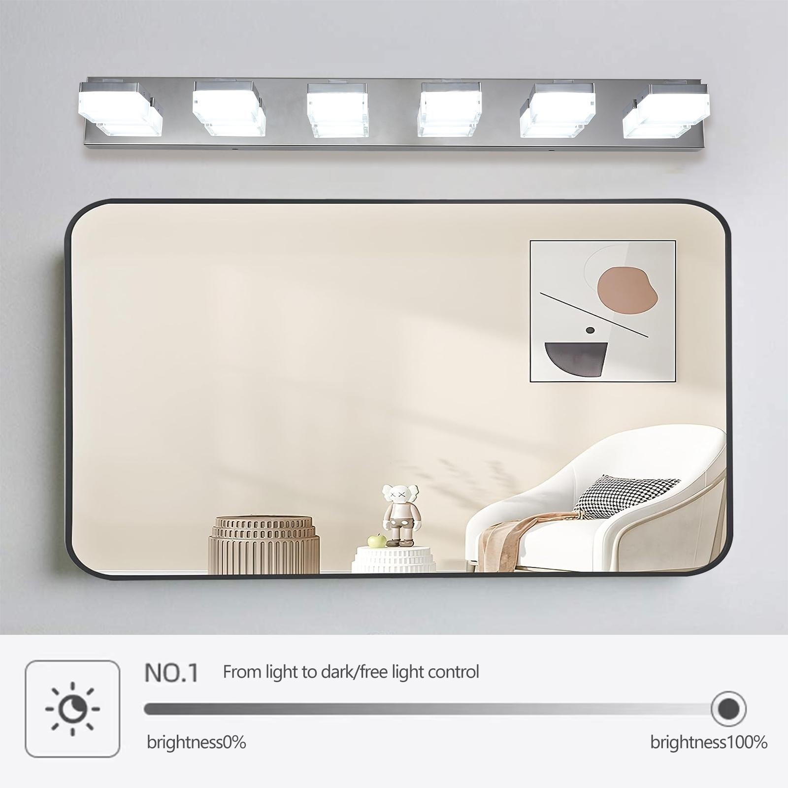 Bayfeve LED Bathroom Makeup Light 38.2-in 6 Light Gloss Chrome Integrated LED Modern/contemporary Bathroom Vanity light - Image 7