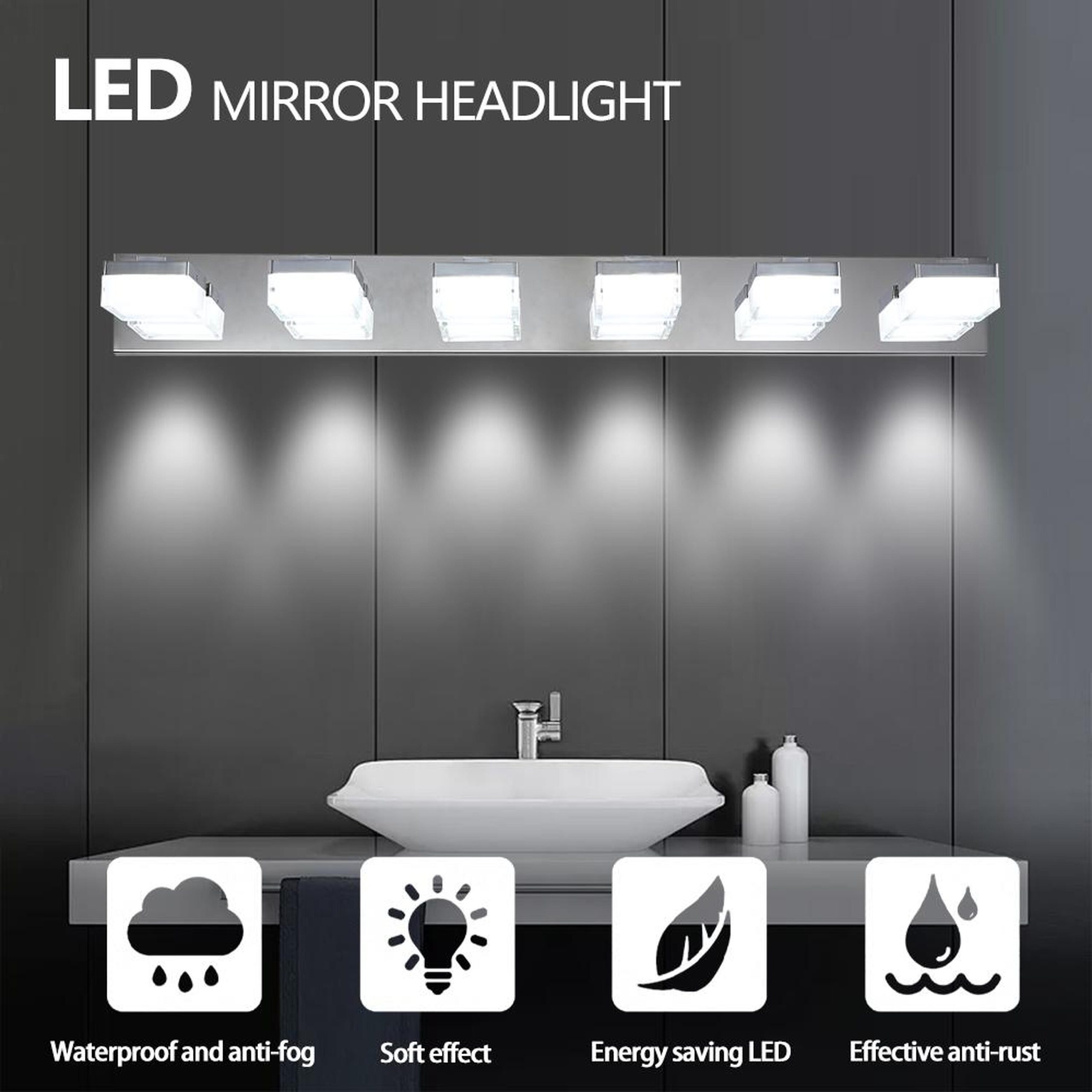 Bayfeve LED Bathroom Makeup Light 38.2-in 6 Light Gloss Chrome Integrated LED Modern/contemporary Bathroom Vanity light - Image 6