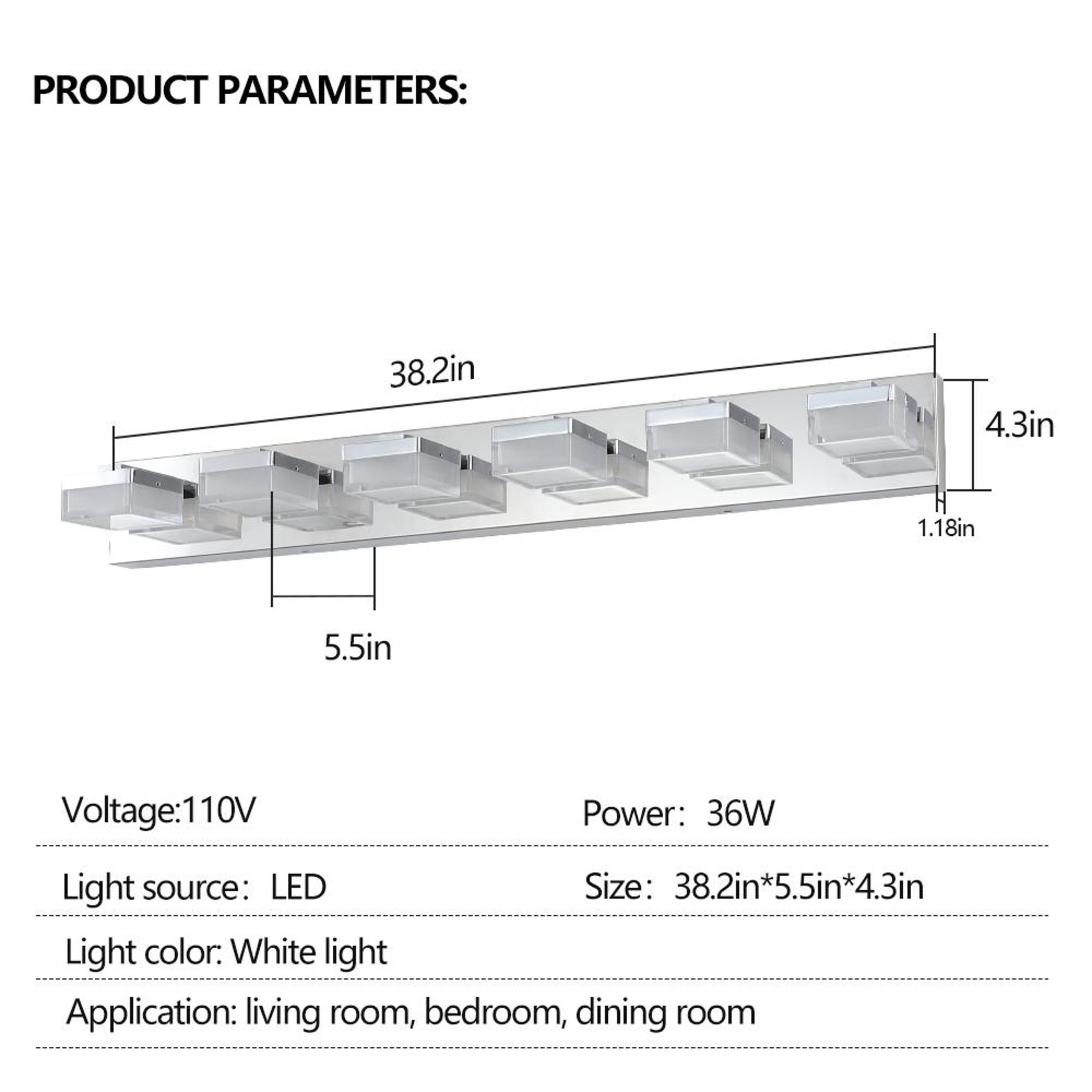 Bayfeve LED Bathroom Makeup Light 38.2-in 6 Light Gloss Chrome Integrated LED Modern/contemporary Bathroom Vanity light - Image 9