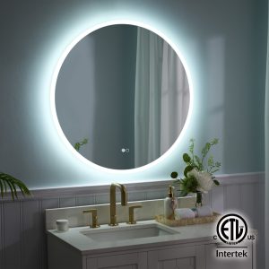WELLFOR KOLE LED Bathroom Mirror 32-in x 32-in Polished Frameless Round Dimmable LED Lighted Fog Free Bathroom Vanity Mirror ( Silver )