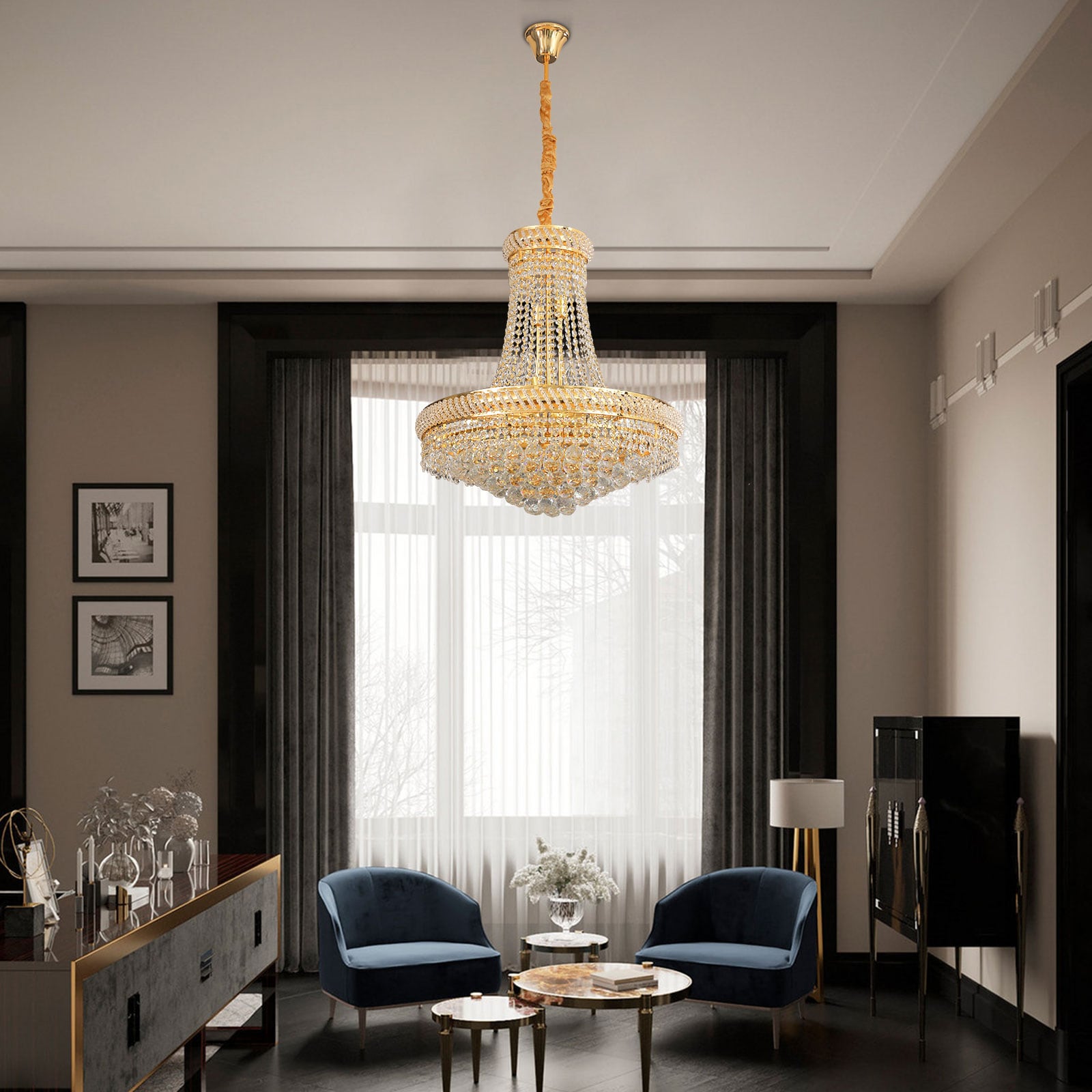 Oukaning 14 -Light Polished Gold Crystal Glass Chandelier - Image 14
