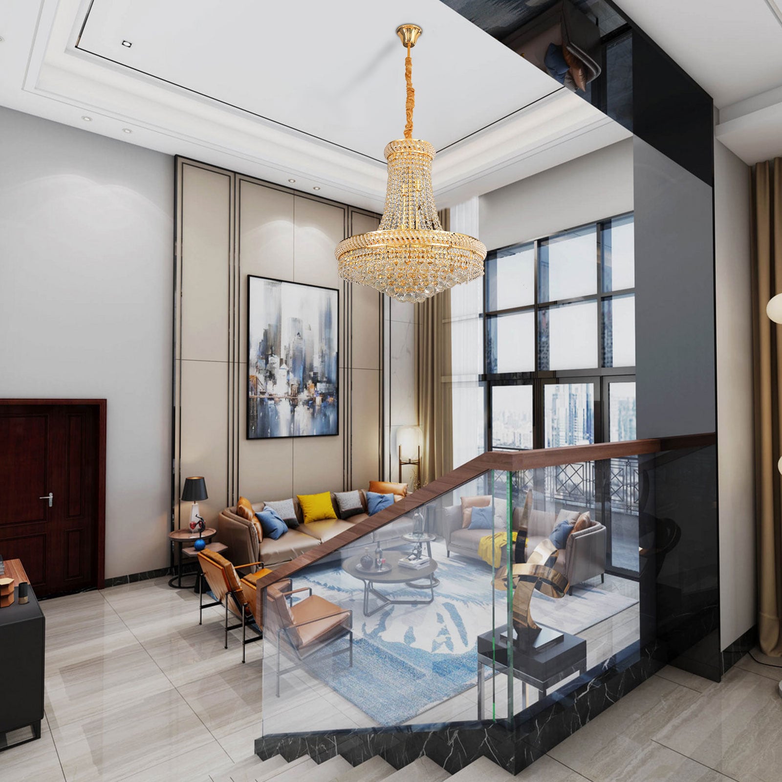 Oukaning 14 -Light Polished Gold Crystal Glass Chandelier - Image 13