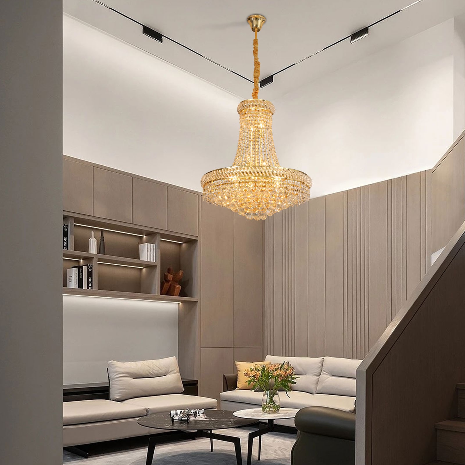 Oukaning 14 -Light Polished Gold Crystal Glass Chandelier - Image 10