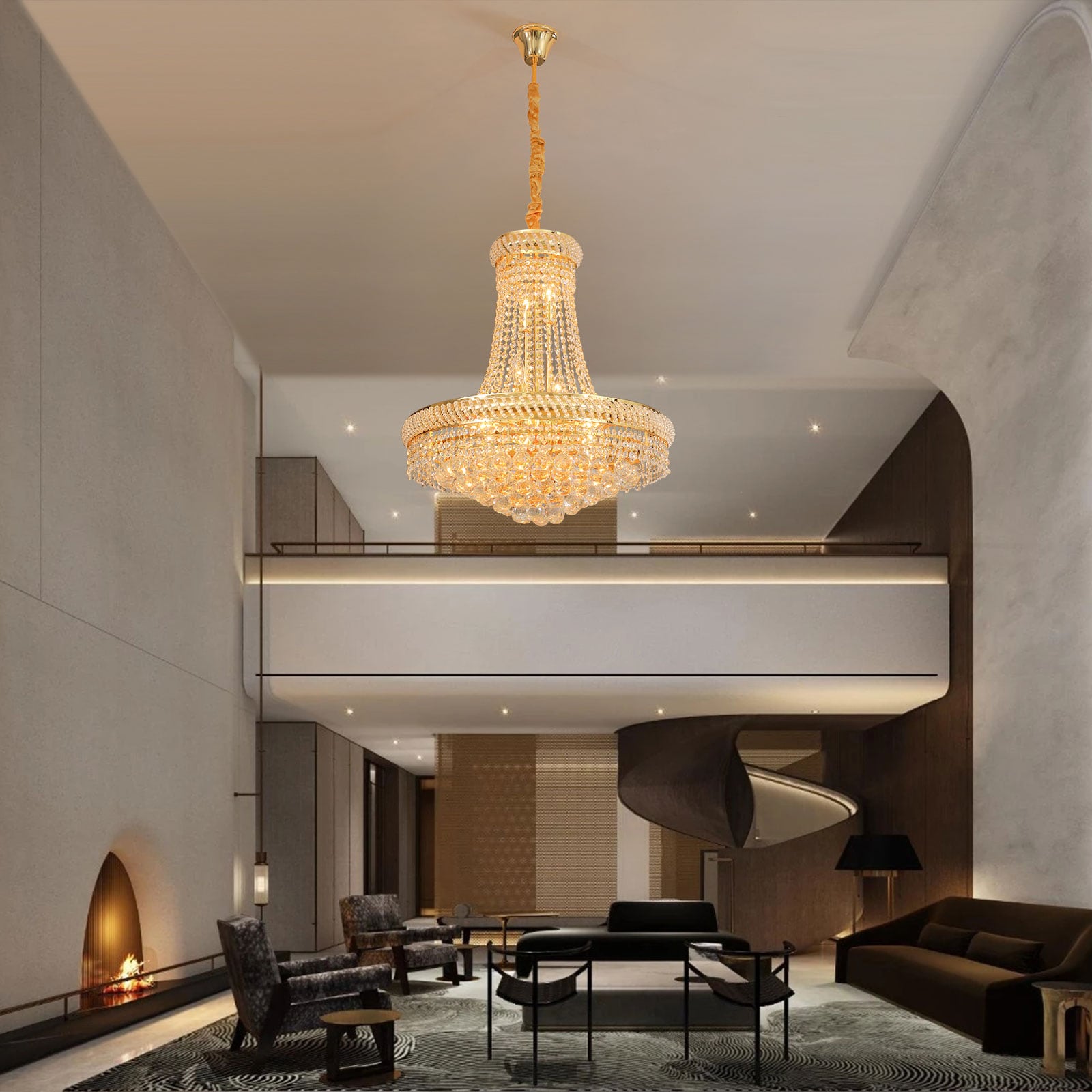 Oukaning 14 -Light Polished Gold Crystal Glass Chandelier - Image 9