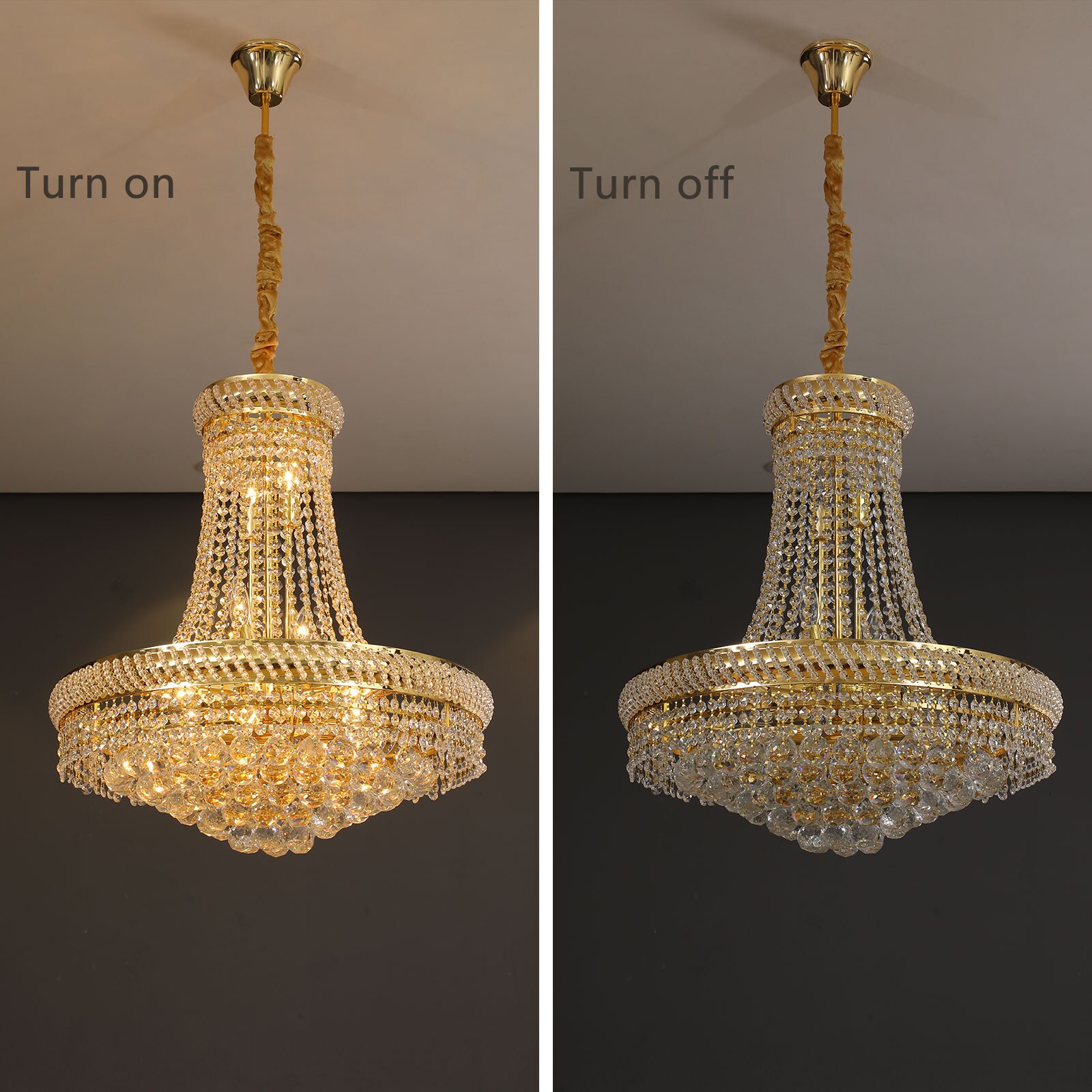Oukaning 14 -Light Polished Gold Crystal Glass Chandelier - Image 6