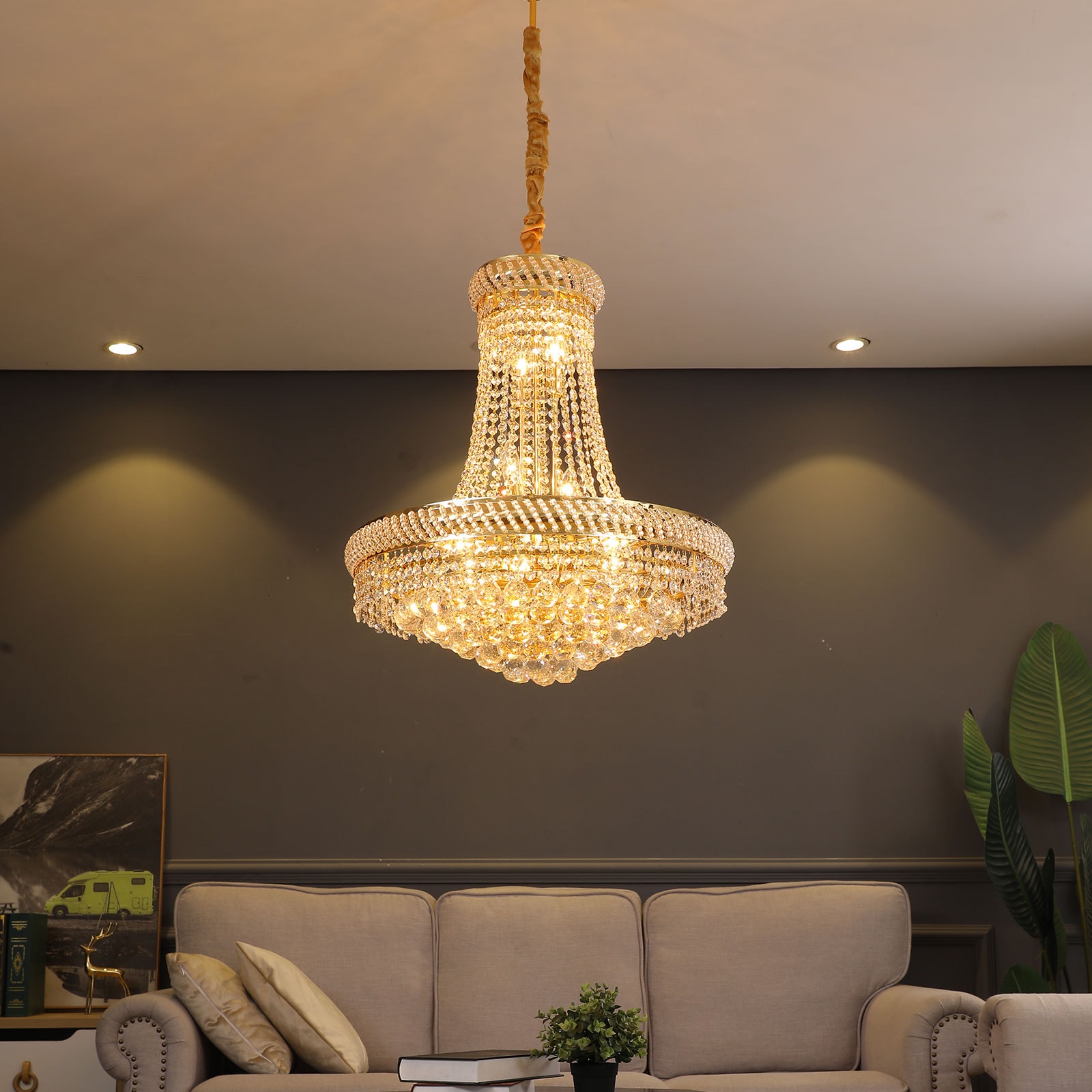 Oukaning 14 -Light Polished Gold Crystal Glass Chandelier - Image 8