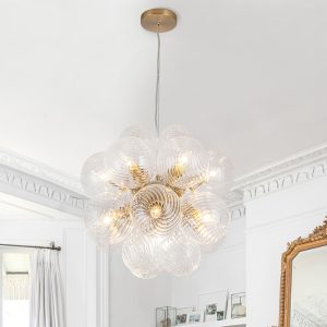 EDISLIVE 12 -Light Gold Ribbed glass Metal Chandelier