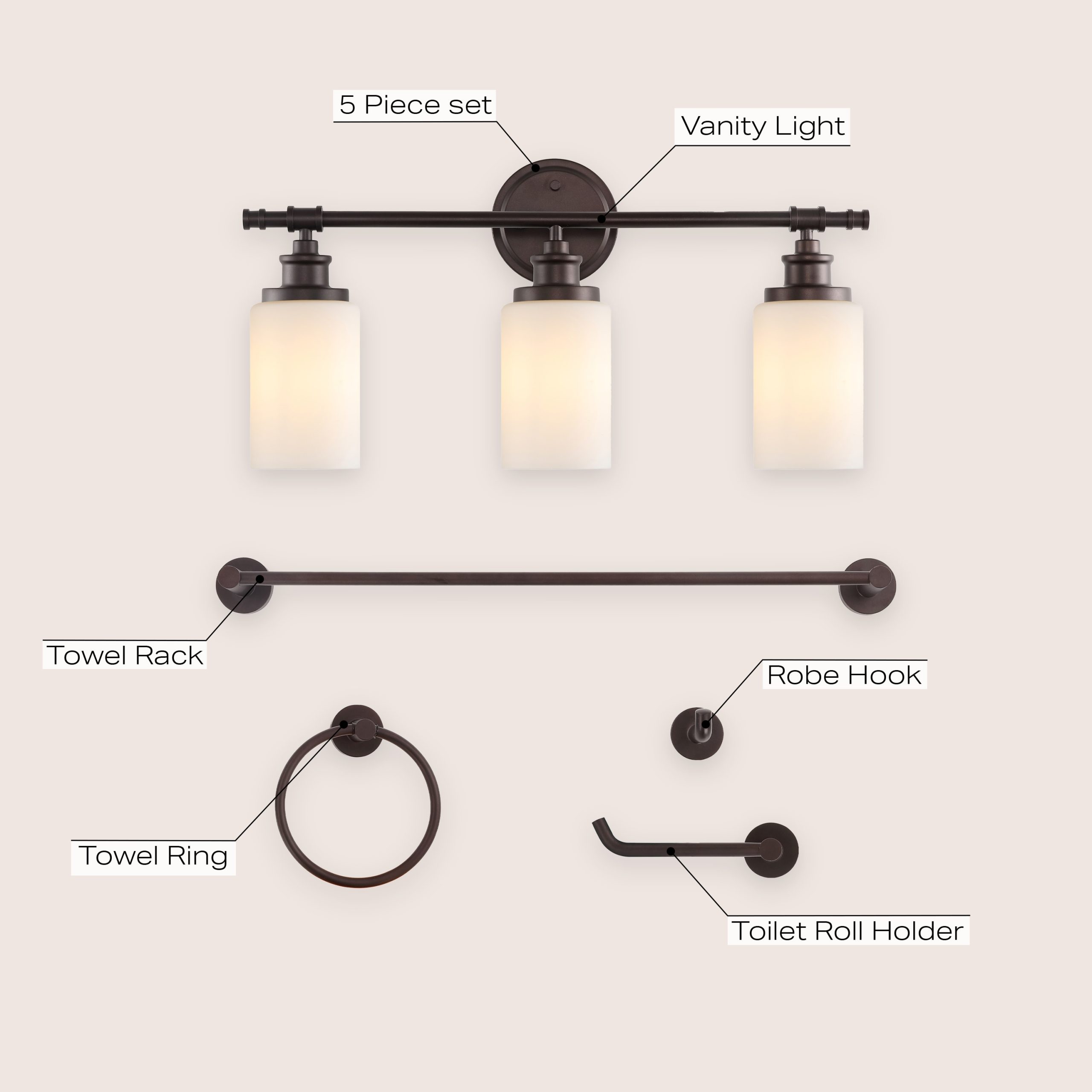 JONATHAN Y Egan Classic Cottage 5-Piece Vanity Light Set 23.25-in 3 Light Oil-rubbed Black French country/cottage Bathroom Vanity light - Image 4