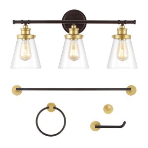JONATHAN Y Hollis Traditional Farmhouse 5-Piece Vanity Light Set 23.75-in 3 Light Oil-rubbed Black Farmhouse Bathroom Vanity light