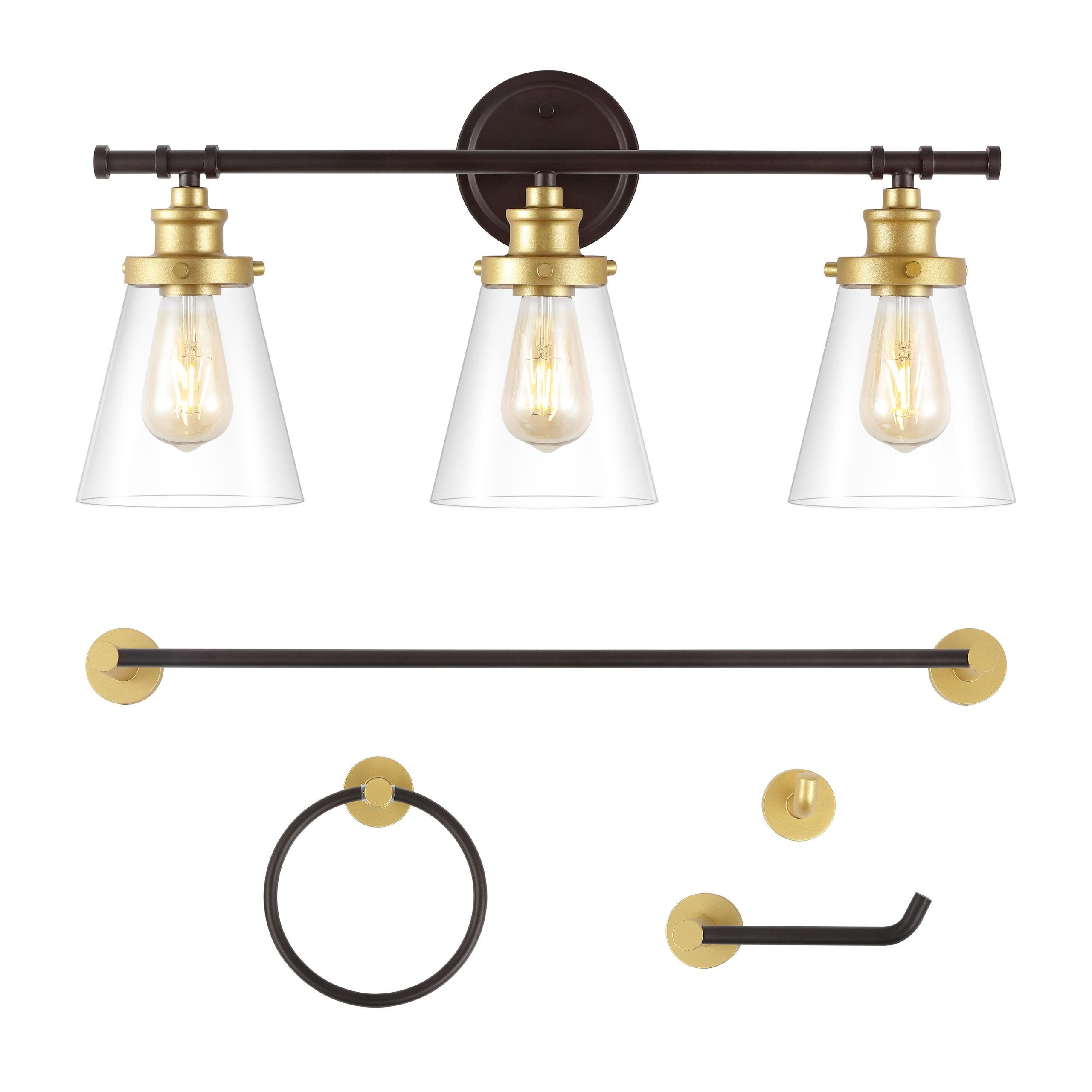 JONATHAN Y Hollis Traditional Farmhouse 5-Piece Vanity Light Set 23.75-in 3 Light Oil-rubbed Black Farmhouse Bathroom Vanity light