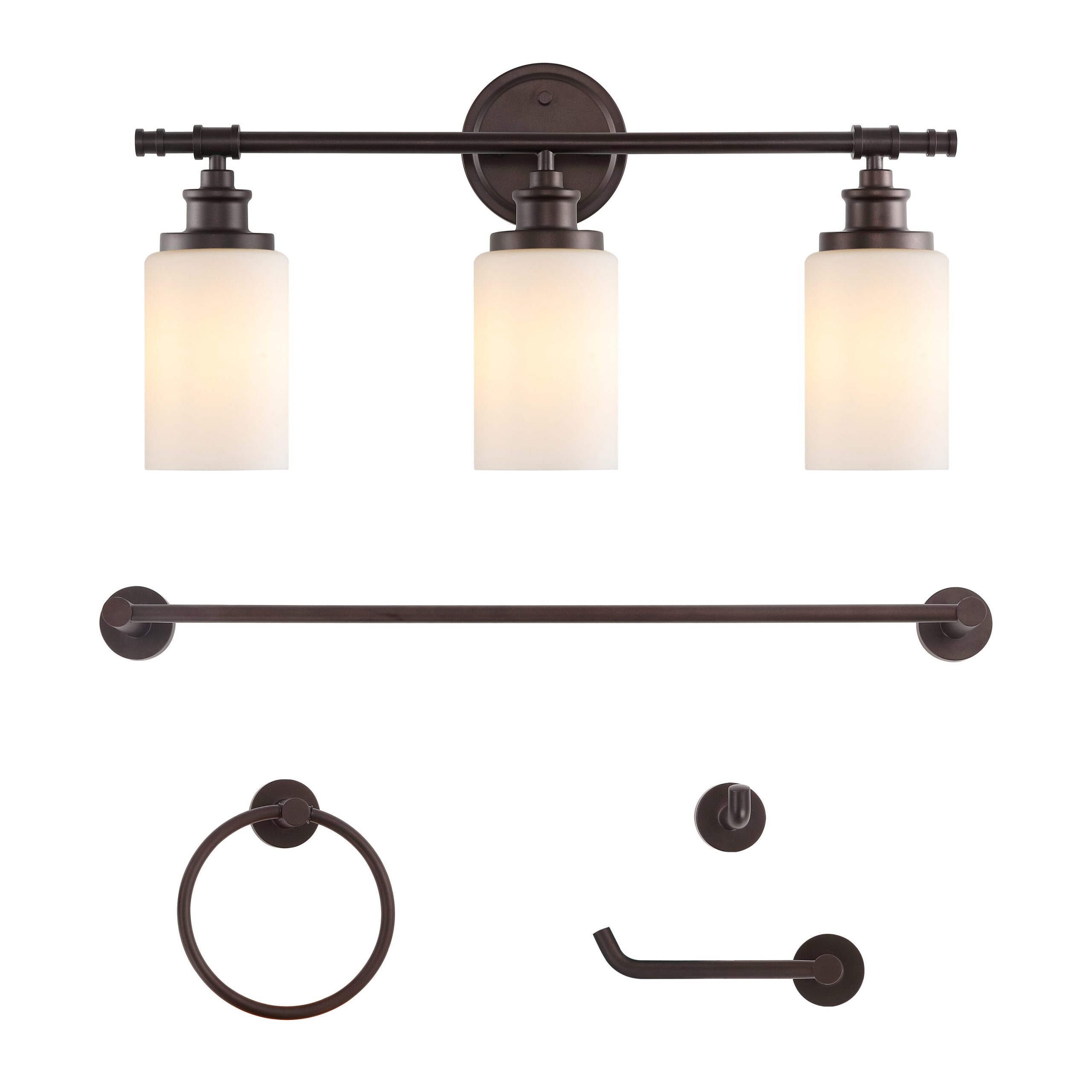 JONATHAN Y Egan Classic Cottage 5-Piece Vanity Light Set 23.25-in 3 Light Oil-rubbed Black French country/cottage Bathroom Vanity light