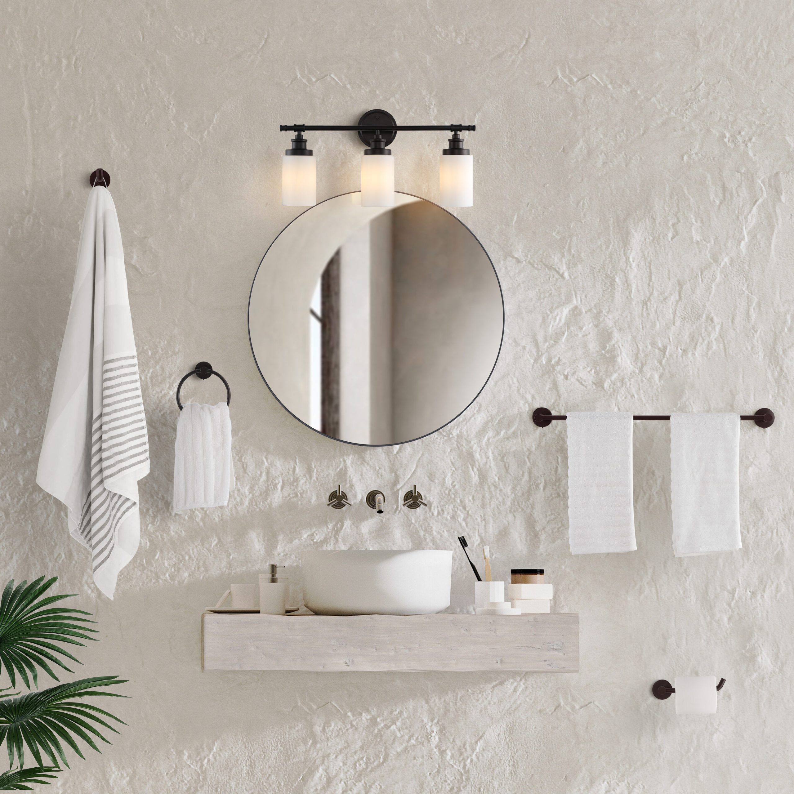 JONATHAN Y Egan Classic Cottage 5-Piece Vanity Light Set 23.25-in 3 Light Oil-rubbed Black French country/cottage Bathroom Vanity light - Image 3