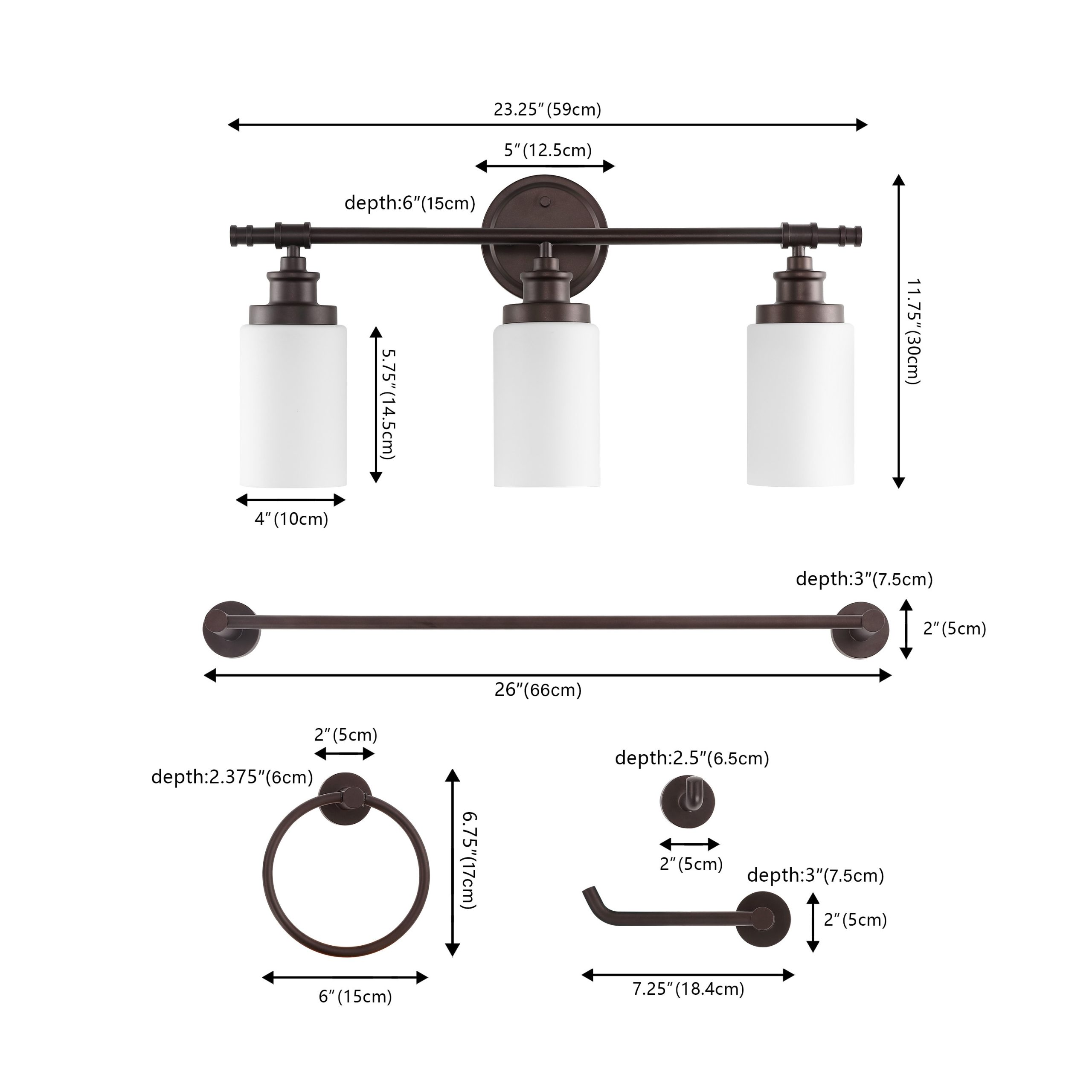 JONATHAN Y Egan Classic Cottage 5-Piece Vanity Light Set 23.25-in 3 Light Oil-rubbed Black French country/cottage Bathroom Vanity light - Image 5