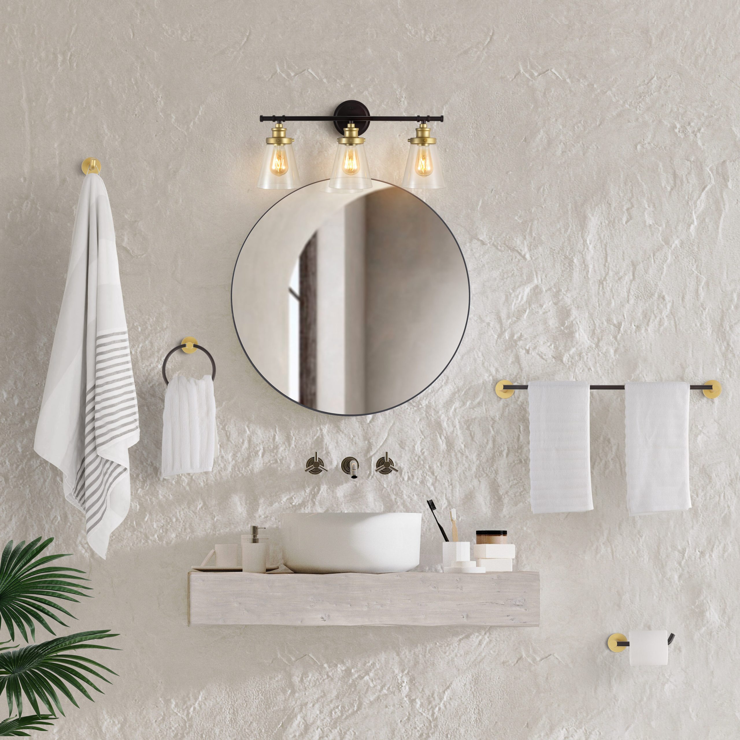 JONATHAN Y Hollis Traditional Farmhouse 5-Piece Vanity Light Set 23.75-in 3 Light Oil-rubbed Black Farmhouse Bathroom Vanity light - Image 3