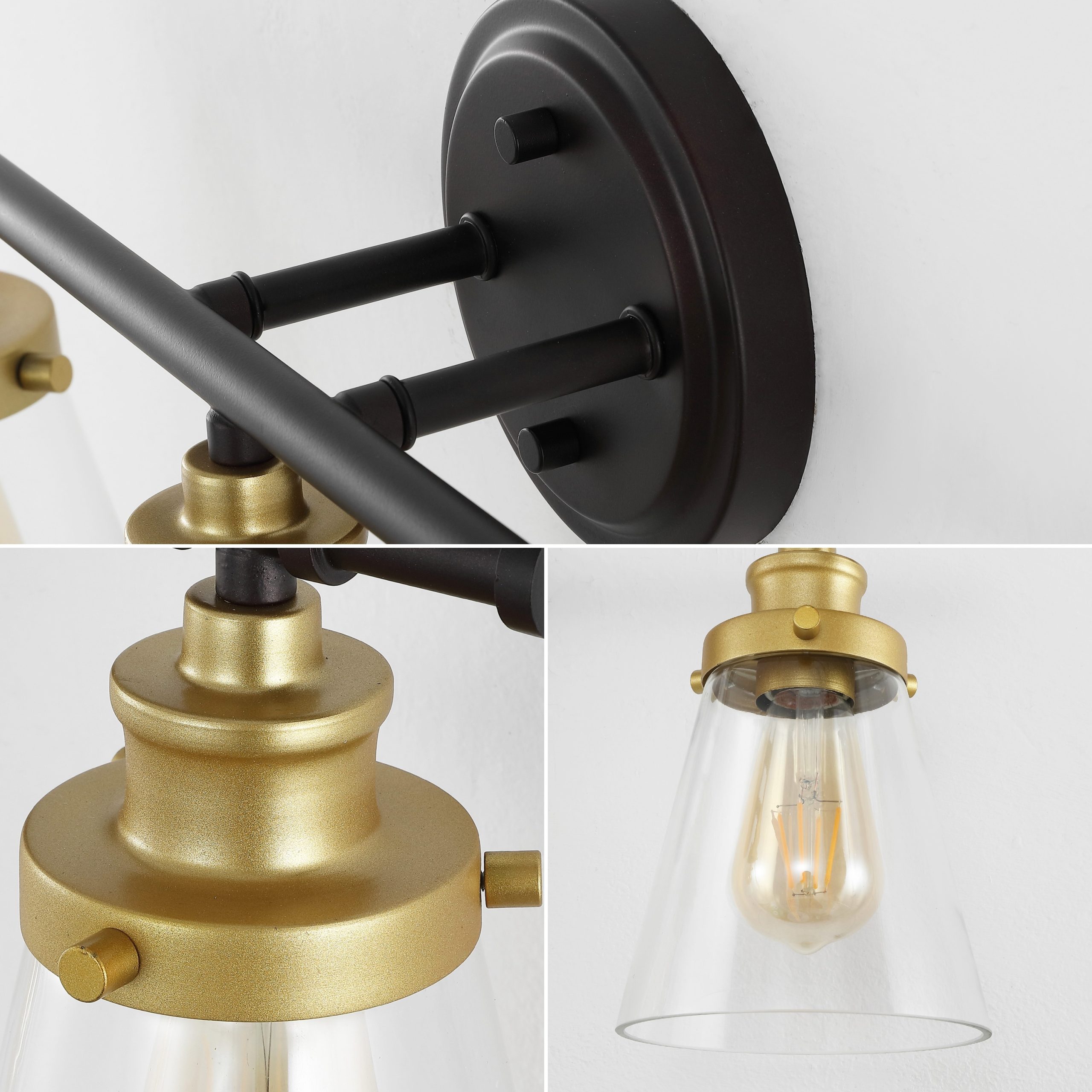 JONATHAN Y Hollis Traditional Farmhouse 5-Piece Vanity Light Set 23.75-in 3 Light Oil-rubbed Black Farmhouse Bathroom Vanity light - Image 7