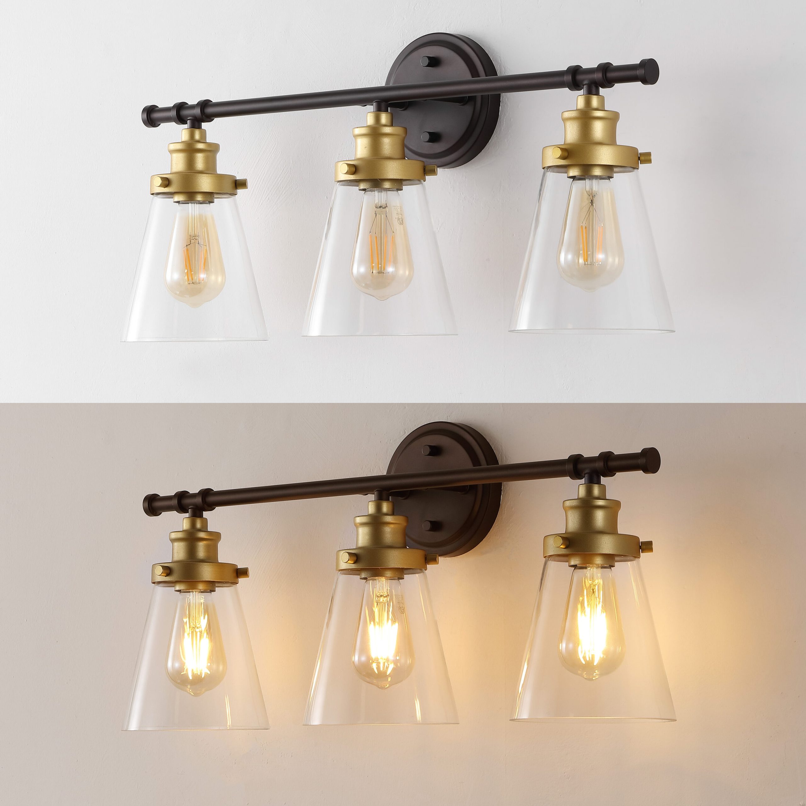 JONATHAN Y Hollis Traditional Farmhouse 5-Piece Vanity Light Set 23.75-in 3 Light Oil-rubbed Black Farmhouse Bathroom Vanity light - Image 6