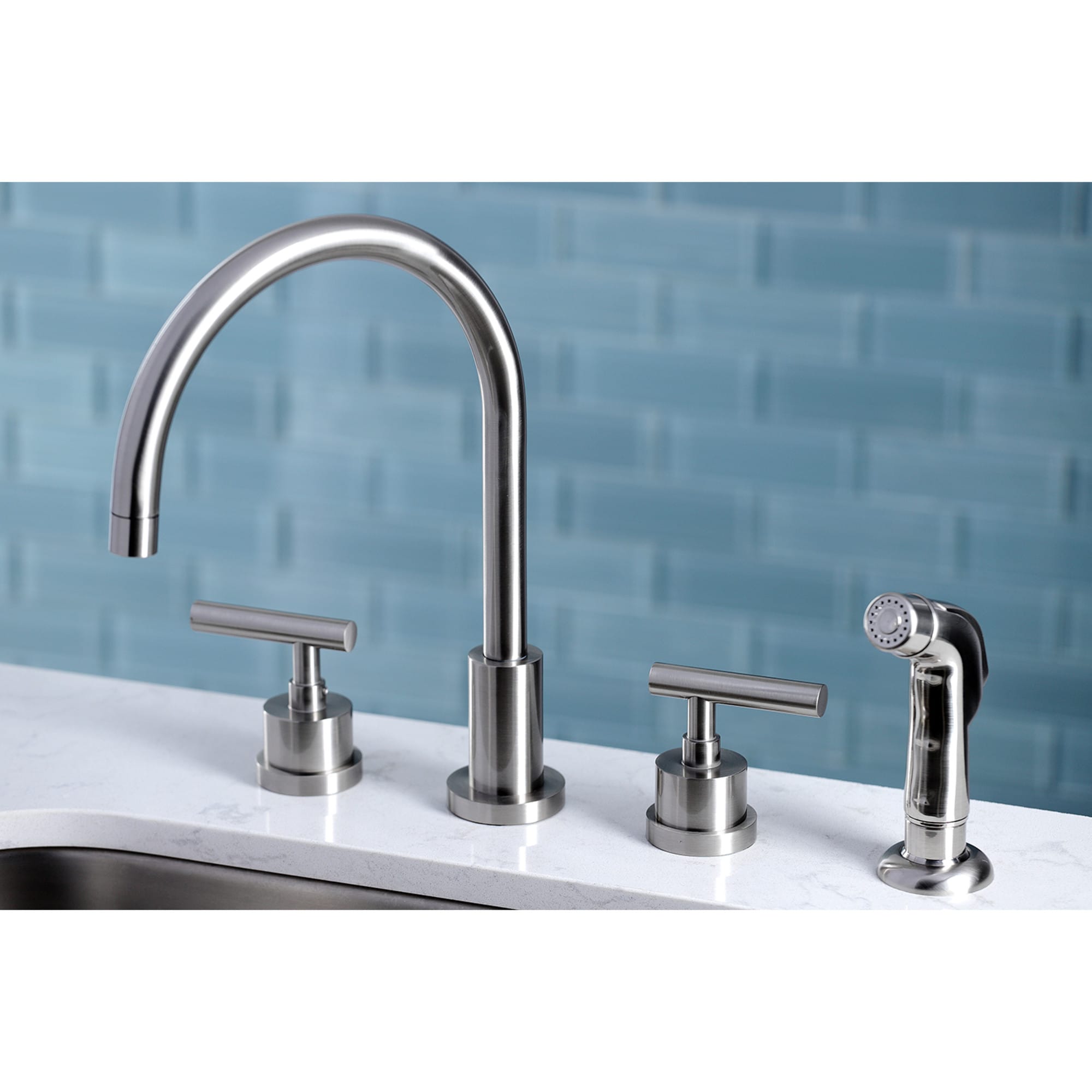 Elements of Design Manhattan Satin nickel Double Handle Deck-mount High arc (Includes Side Sprayer) - Image 6