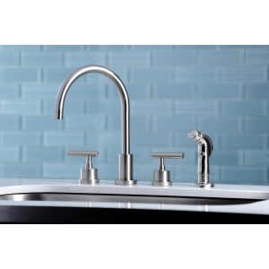 Elements of Design Manhattan Satin nickel Double Handle Deck-mount High arc (Includes Side Sprayer)