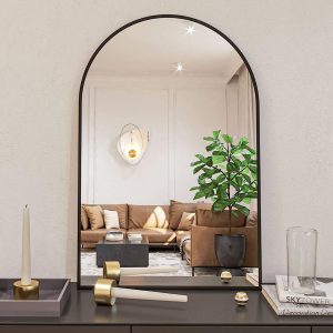 AAZJ 20-in x 30-in Polished Arch Bathroom Vanity Mirror ( black )