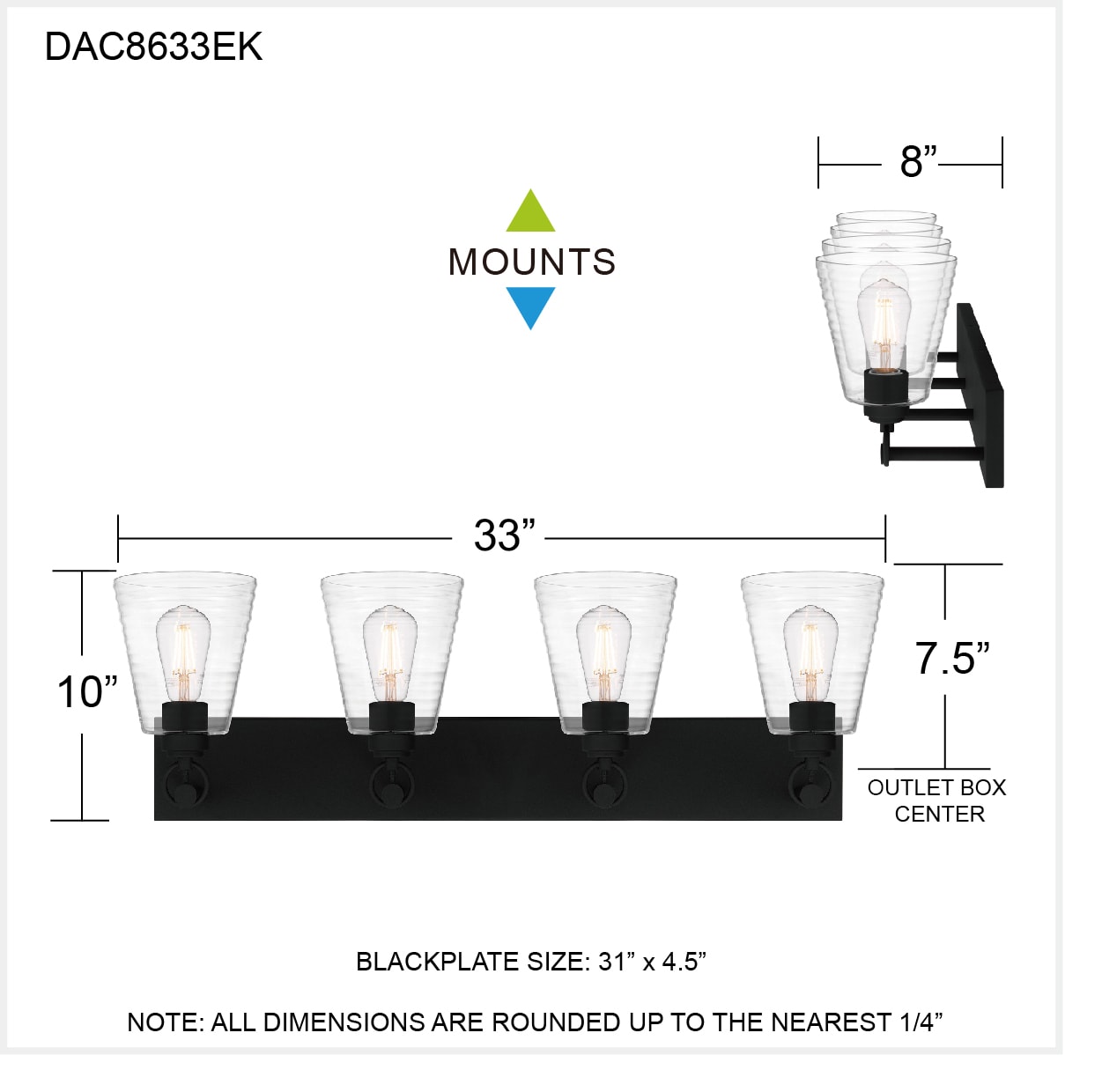 Quoizel Dacosta 33-in 4 Light Black Farmhouse Bathroom Vanity light - Image 6
