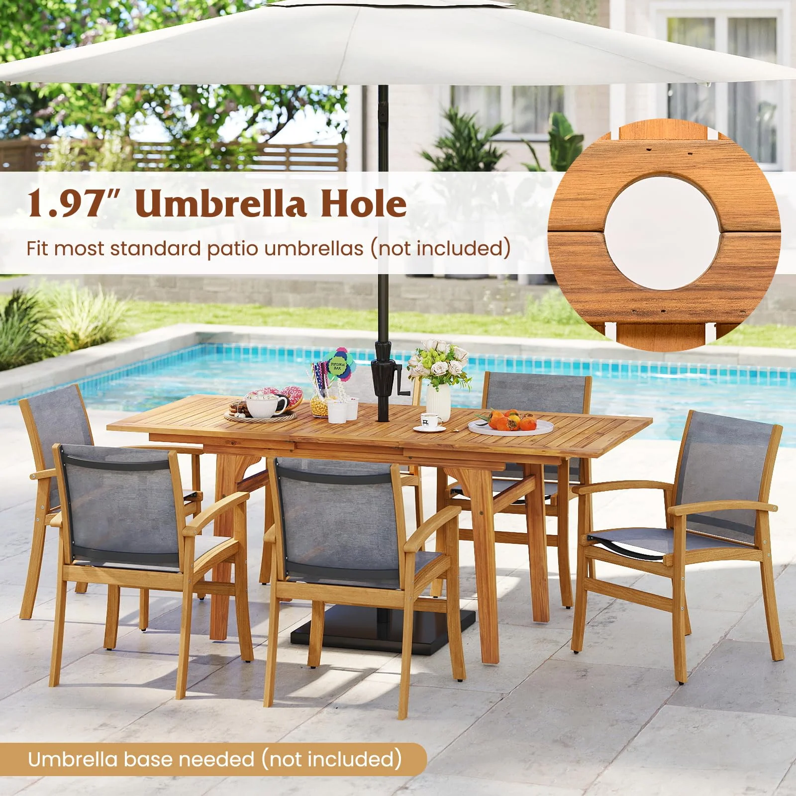 Tangkula 9 Pieces Acacia Wood Patio Dining Set for 6-8 - Image 3