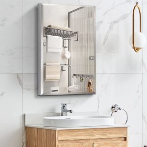 WELLFOR AO 15-in x 26-in Surface/Recessed Mount Silver Mirrored Rectangle Soft Close Medicine Cabinet