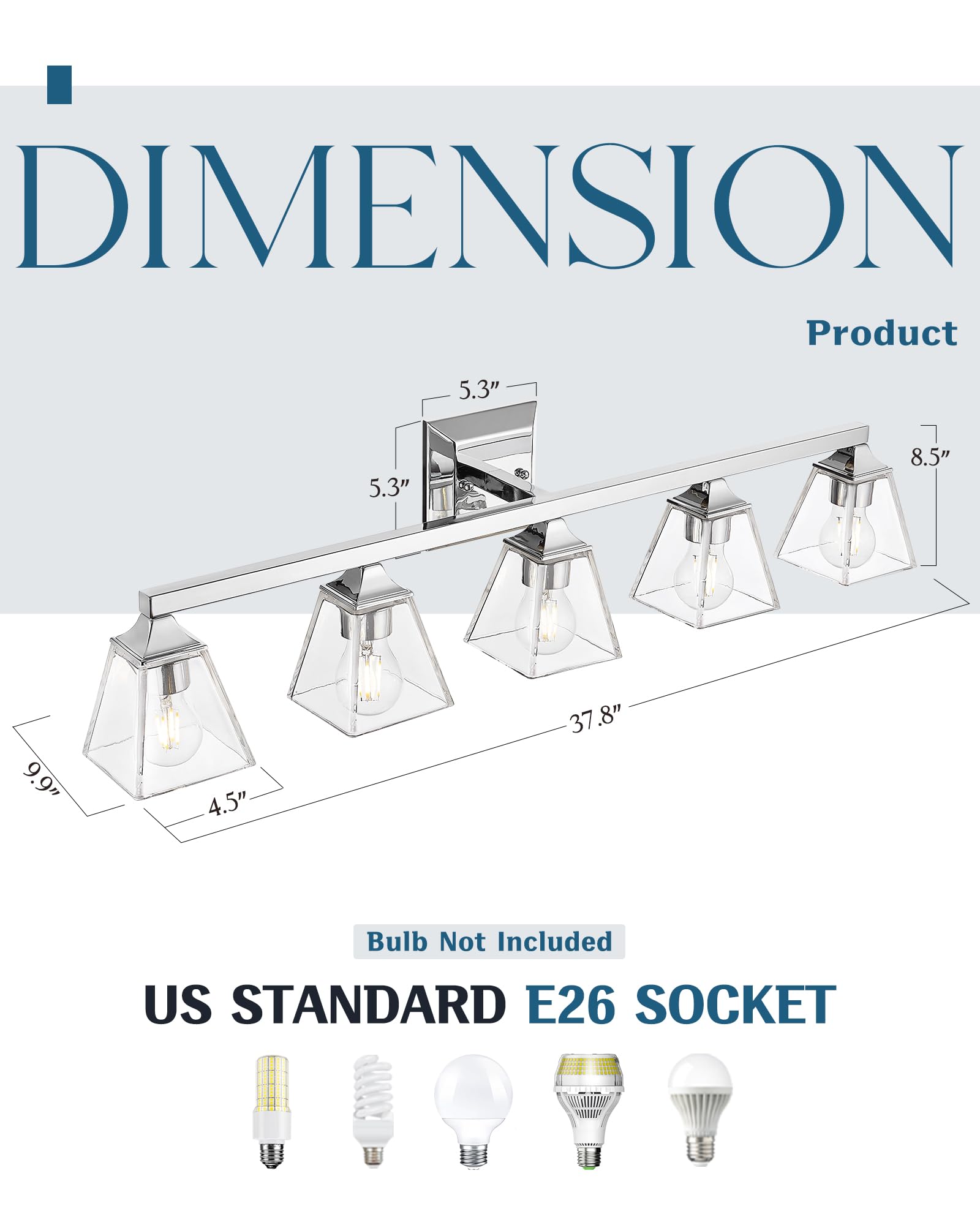 LTMATE JAZAVA 38-in 5 Light Chrome Industrial Bathroom Vanity light - Image 2