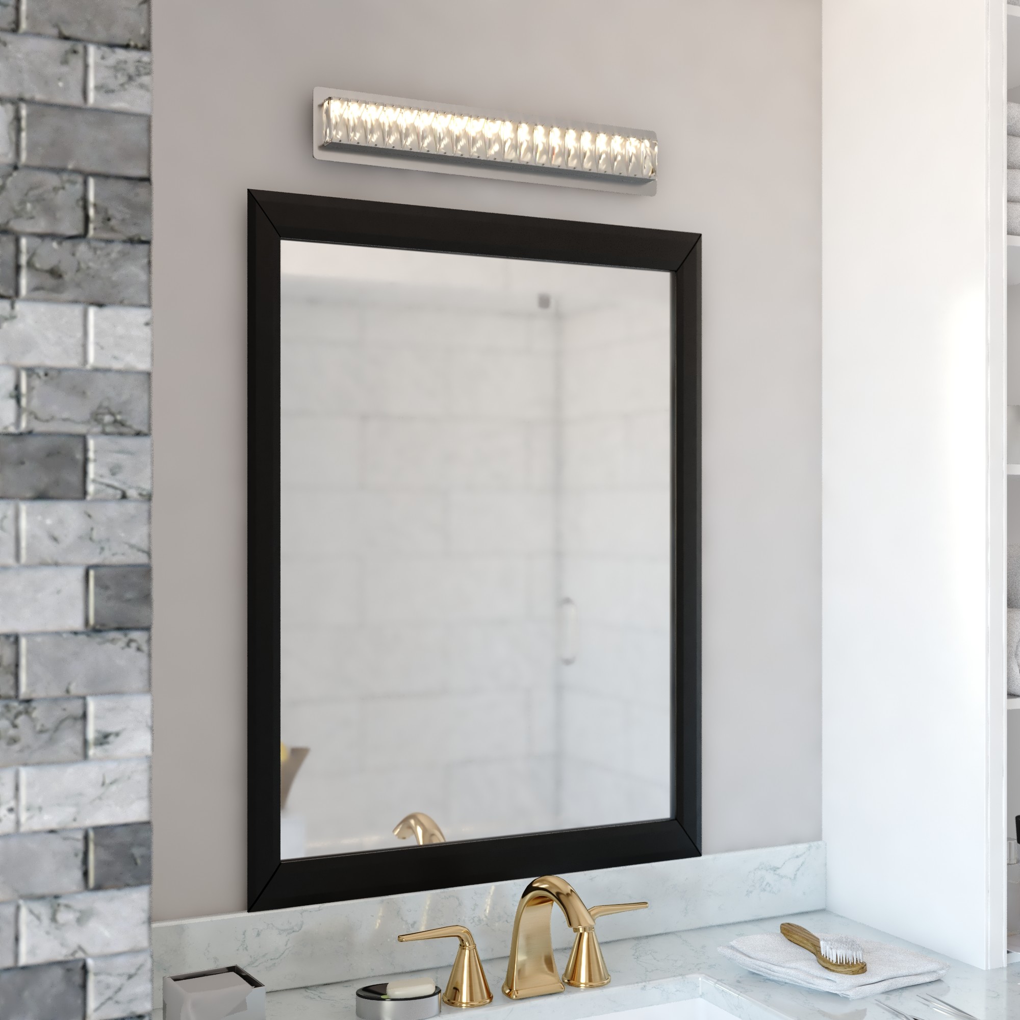 Cascadia Melrose 26-in 1 Light Polished Clear Integrated LED Glam Bathroom Vanity light - Image 8