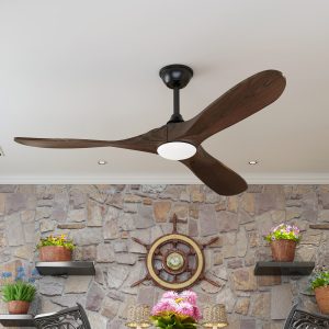 FUFU&GAGA 55.9-in Brown LED Ceiling Fan With Light and Remote Control Included