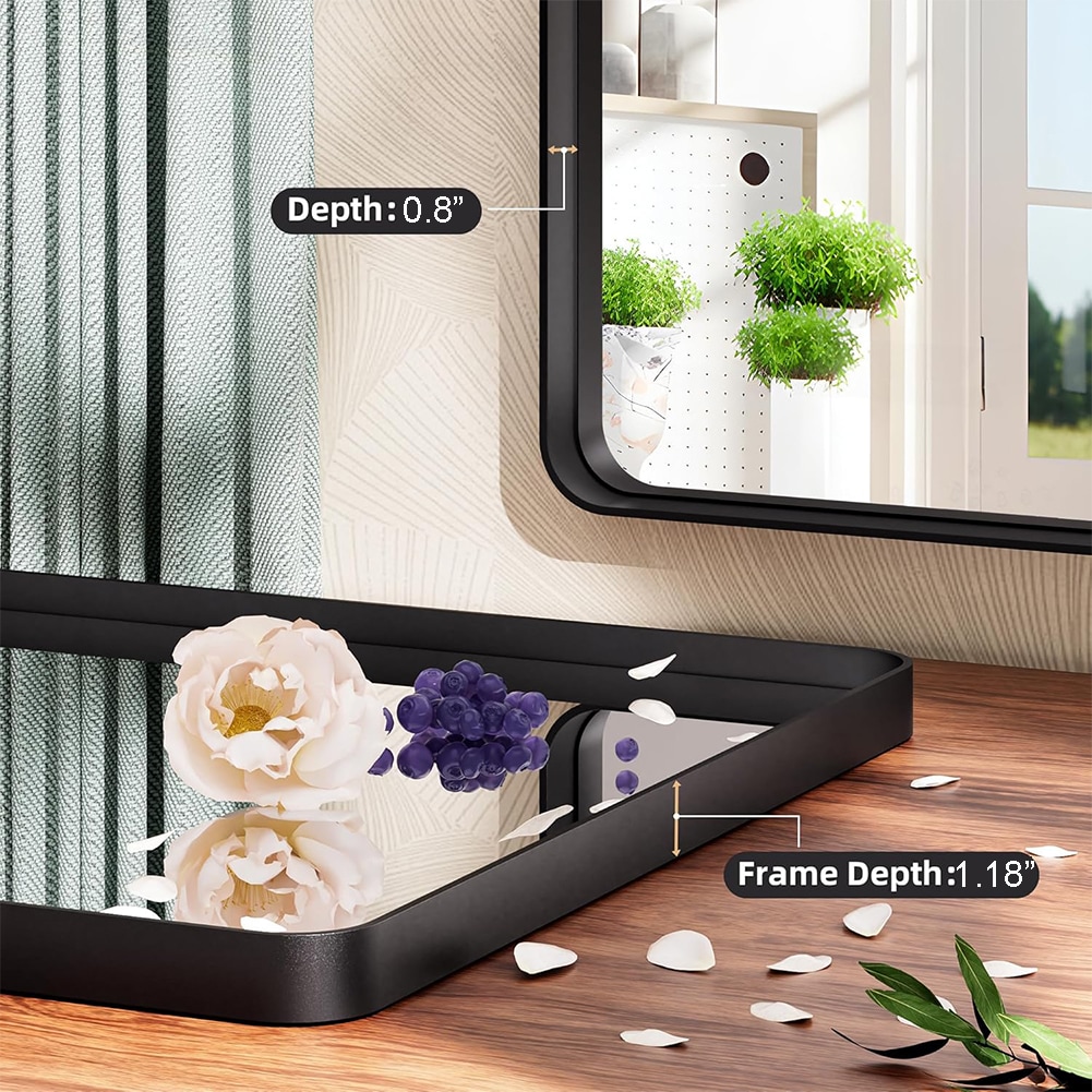 waterpar Framed Bathroom Mirror 40-in x 48-in Polished Rectangle Bathroom Vanity Mirror ( Matte Black ) - Image 7