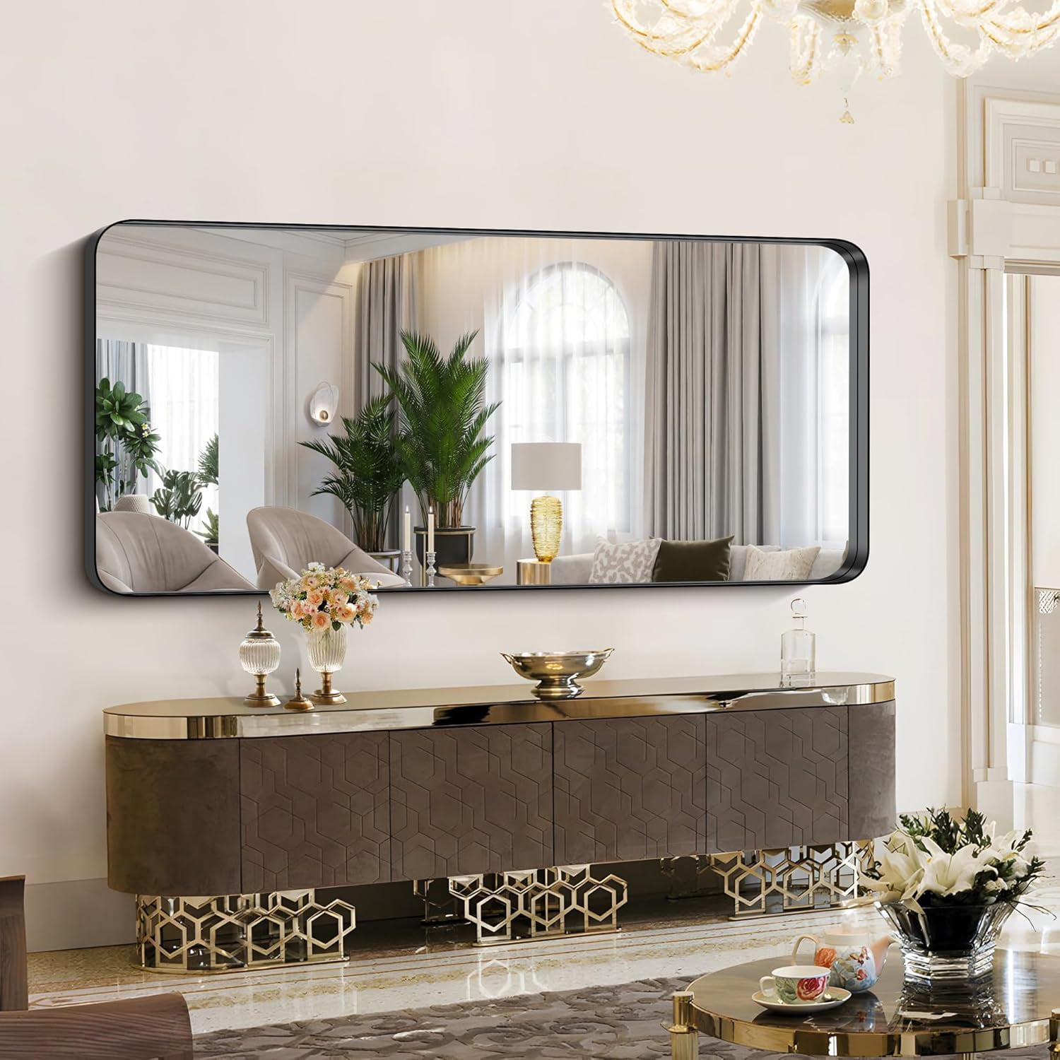 waterpar Framed Bathroom Mirror 40-in x 48-in Polished Rectangle Bathroom Vanity Mirror ( Matte Black ) - Image 3