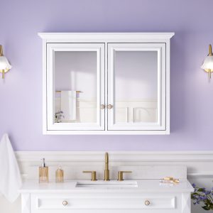 WELLFOR GRACE Medicine Cabinet Solid Wood 40-in x 30-in Surface Mount White Mirrored Rectangle Soft Close Medicine Cabinet