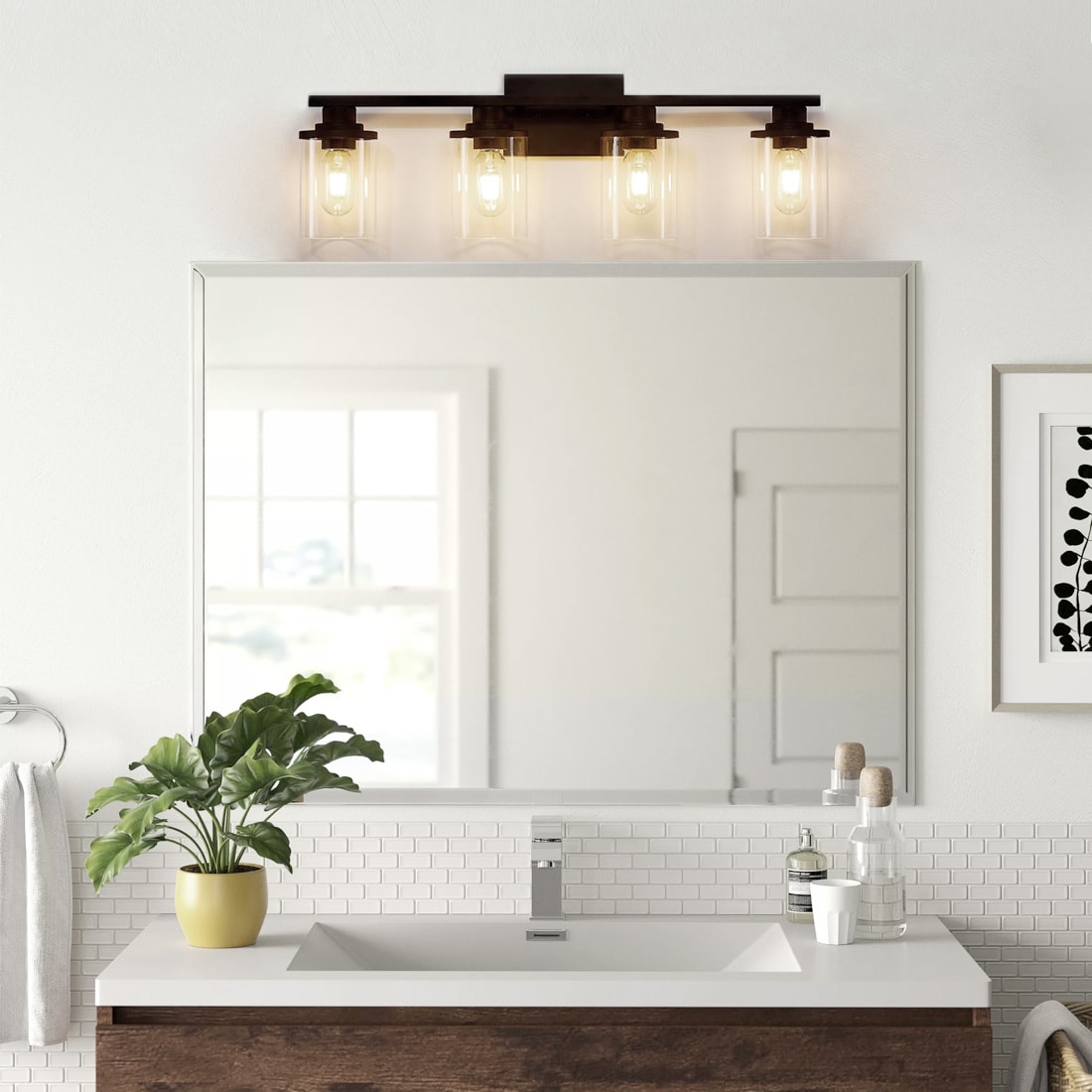 Fylbinye Matte Black Bathroom Vanity Light with Glass Shade 25-in 4 Light Matte Black Modern/contemporary Bathroom Vanity light bar - Image 9