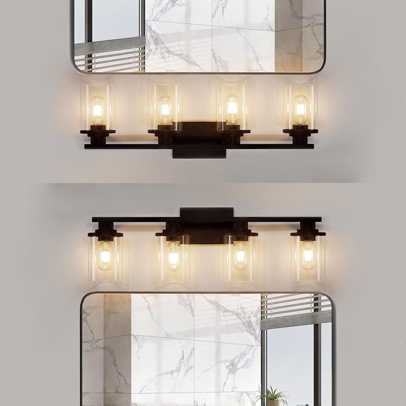 Fylbinye Matte Black Bathroom Vanity Light with Glass Shade 25-in 4 Light Matte Black Modern/contemporary Bathroom Vanity light bar - Image 2